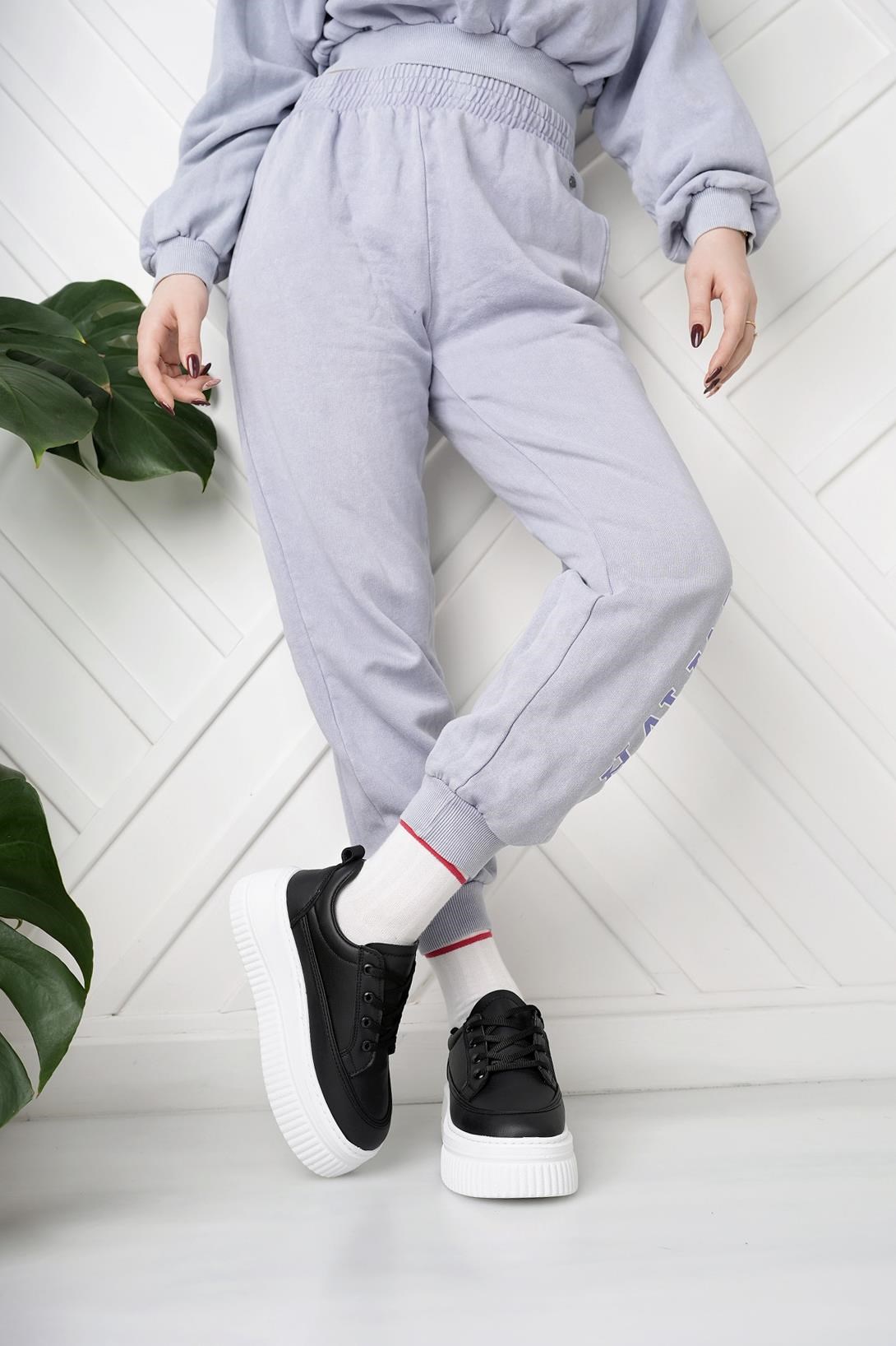 Nesil Shoes Dvm 1010 Siyah Beyaz Kalın Taban Kadın Sneakers