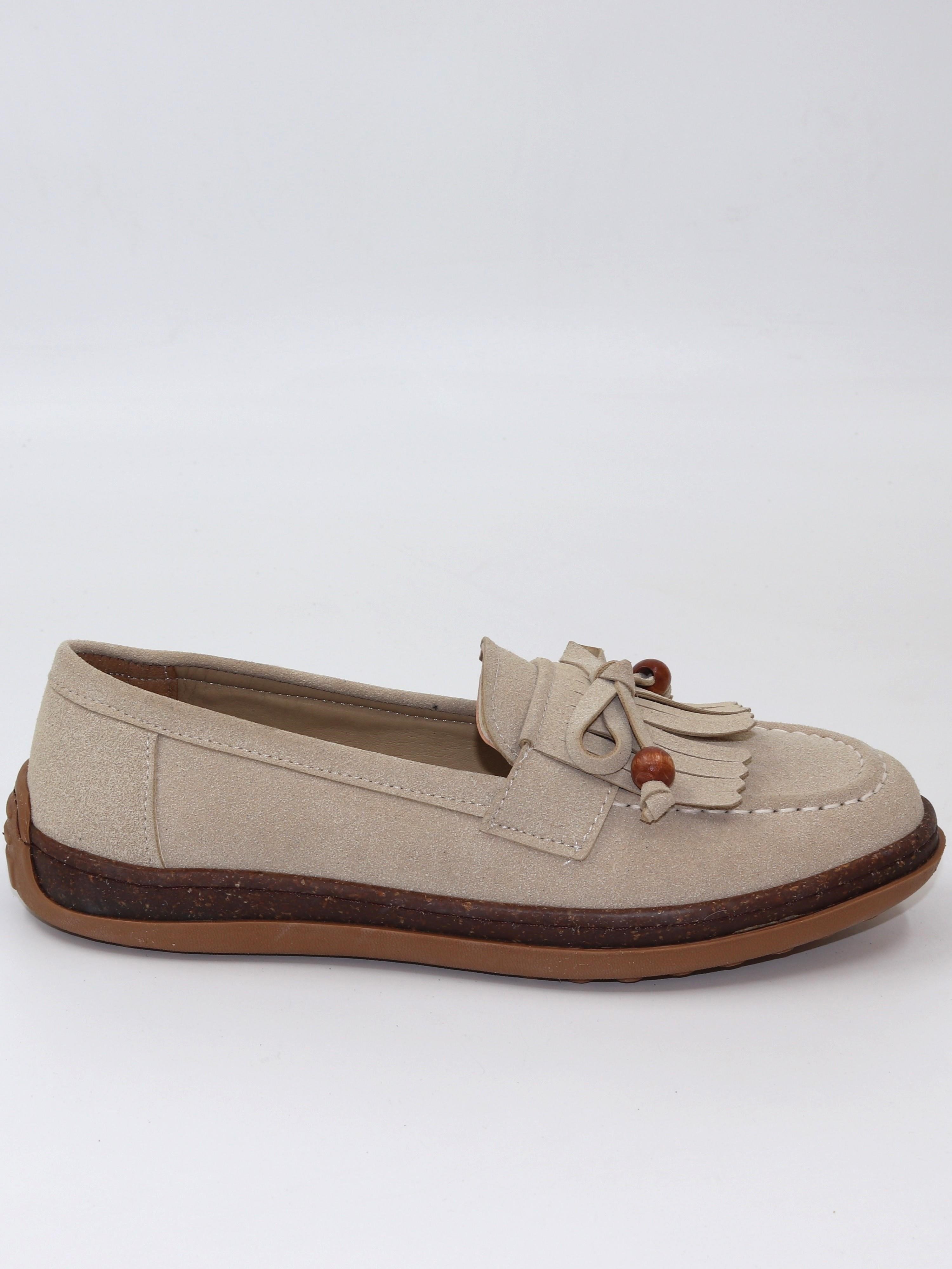 Nesil Shoes Dvm 2001 Bej Süet Püsküllü Kadın Ayakkabı