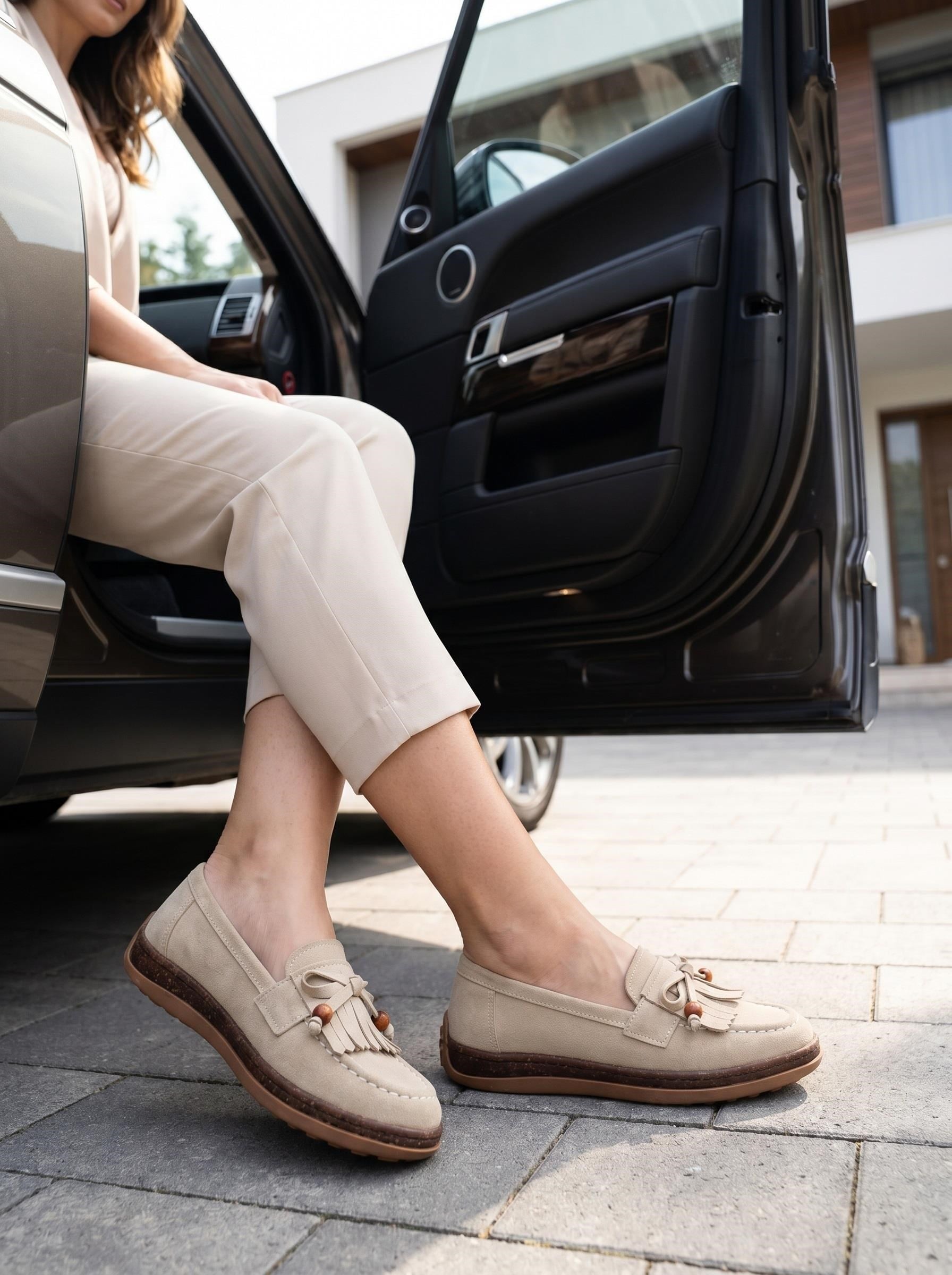 Nesil Shoes Dvm 2001 Bej Süet Püsküllü Kadın Ayakkabı