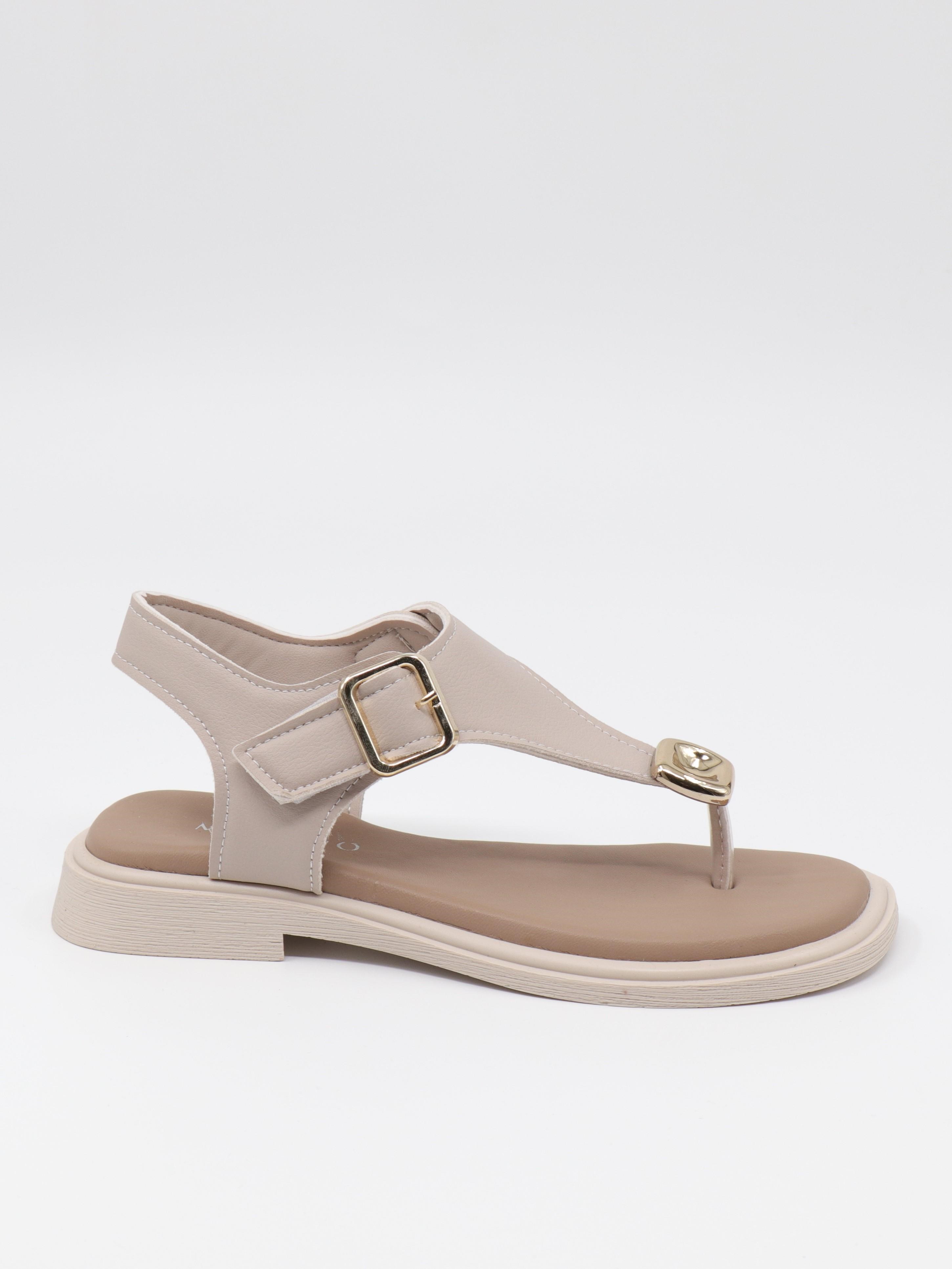 Nesil Shoes Dvm 219 Bej Tokası Cırtlı Parmak Arası Sandalet