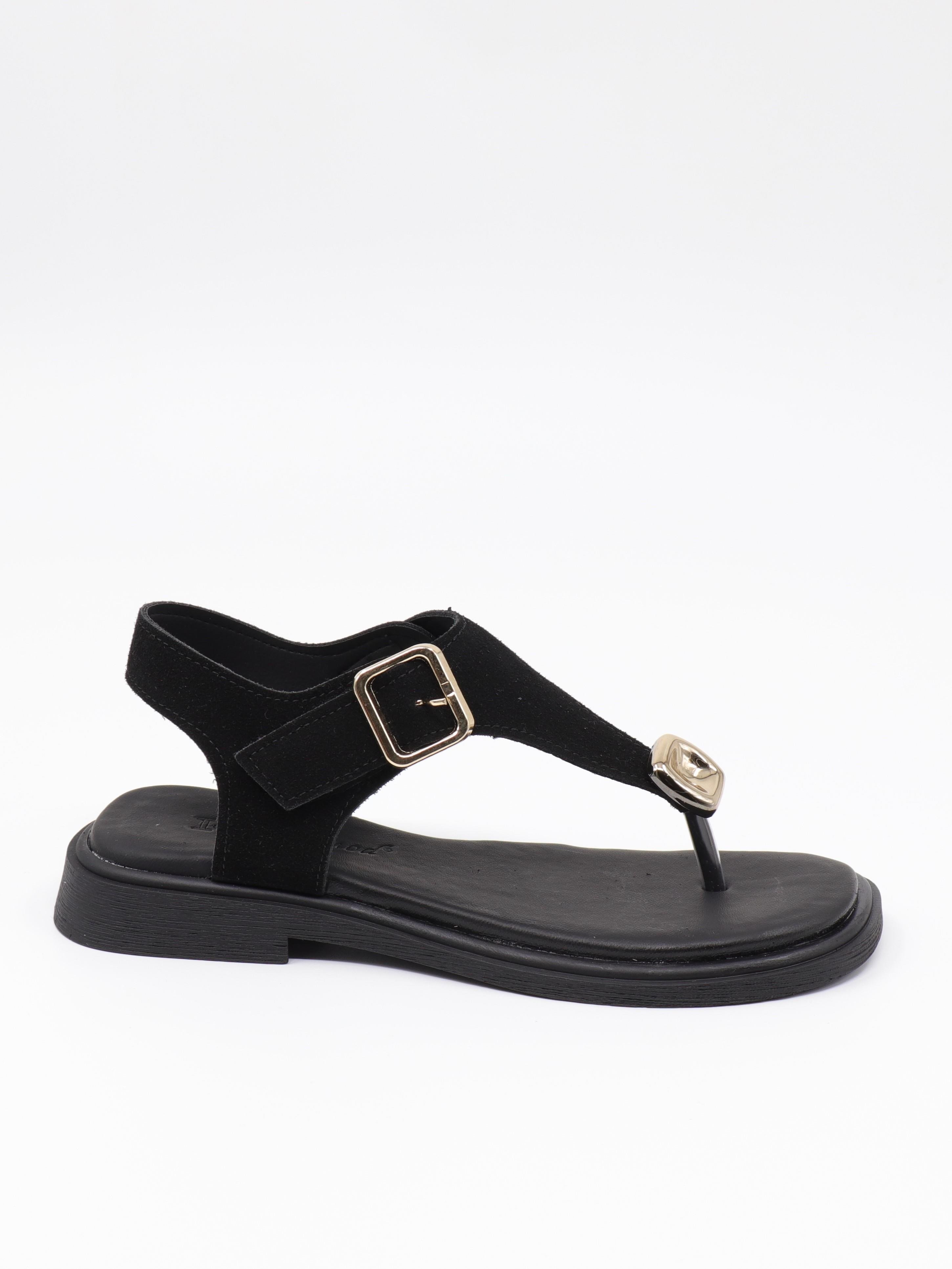Nesil Shoes Dvm 219 Siyah Süet Tokası Cırtlı Parmak Arası Sandalet