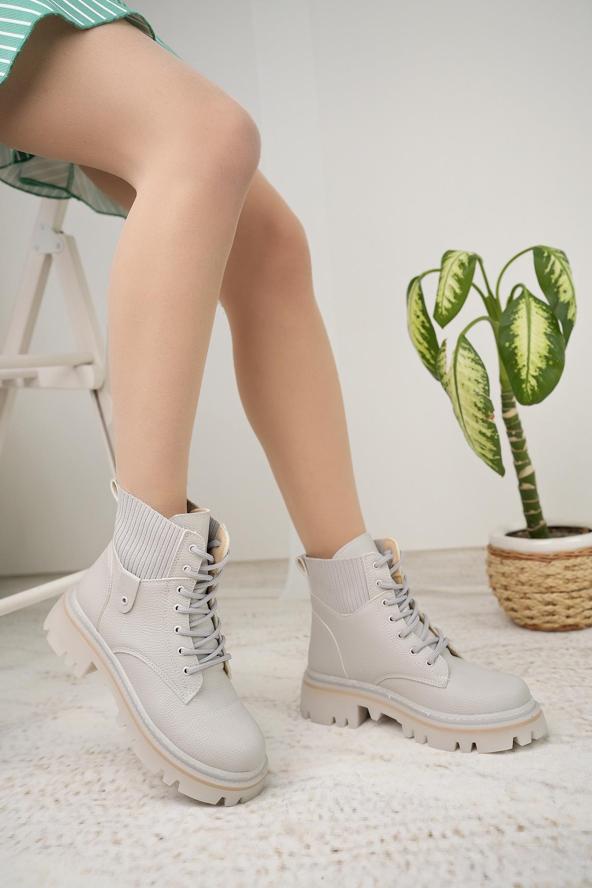 Nesil Shoes Dvm 5003 Gri Bağcıklı Kadın Bot