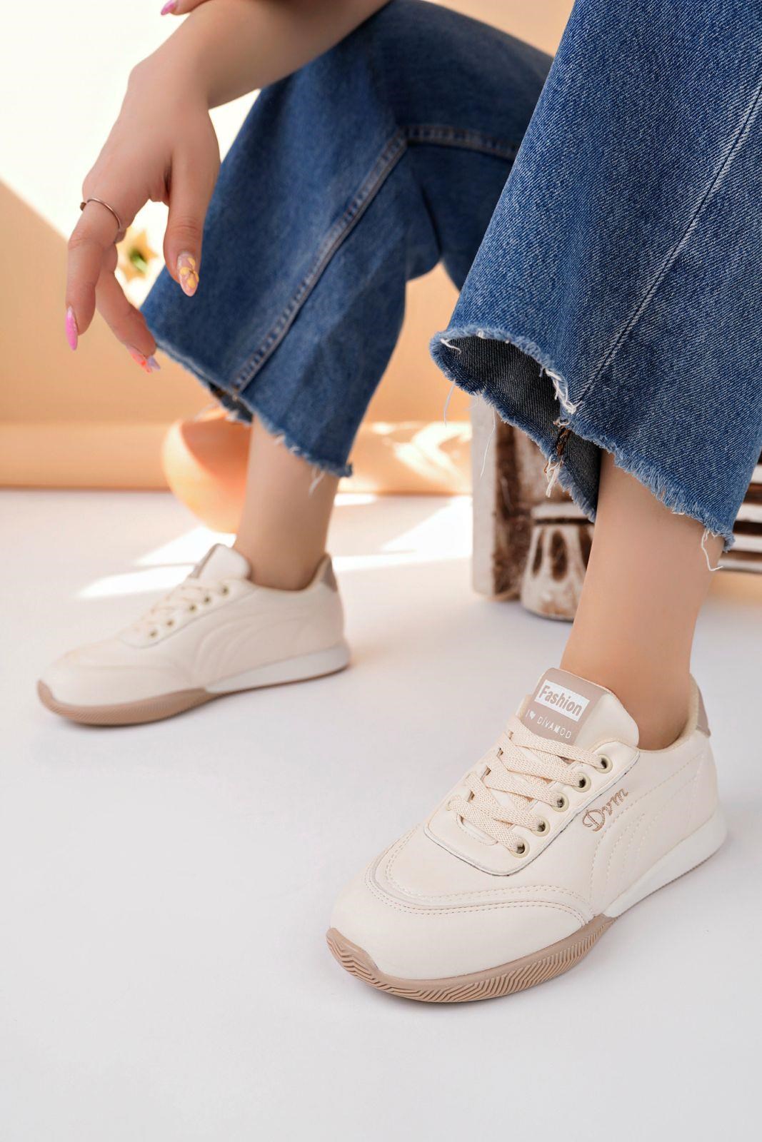 Nesil Shoes Dvm 5600 Bej Kahve Memory Foam Kadın Sneakers