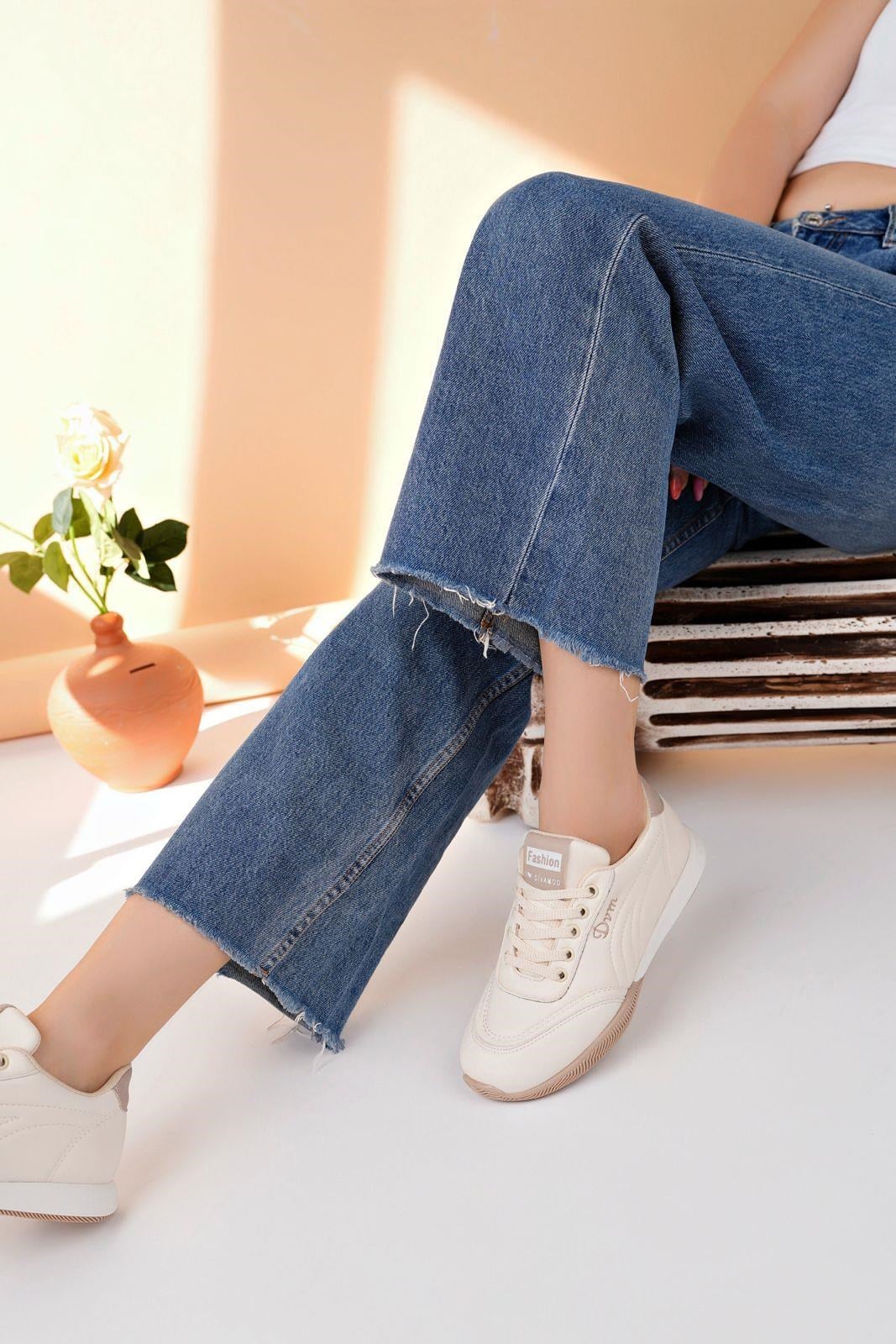 Nesil Shoes Dvm 5600 Bej Kahve Memory Foam Kadın Sneakers