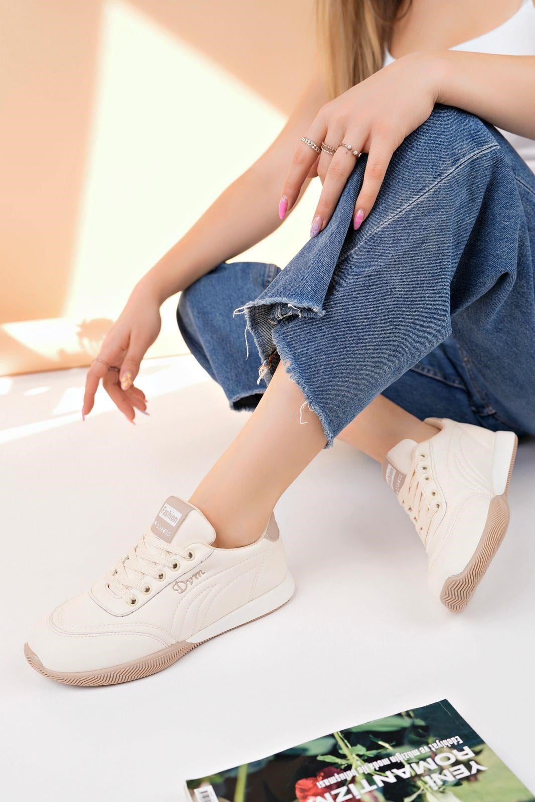 Nesil Shoes Dvm 5600 Bej Kahve Memory Foam Kadın Sneakers
