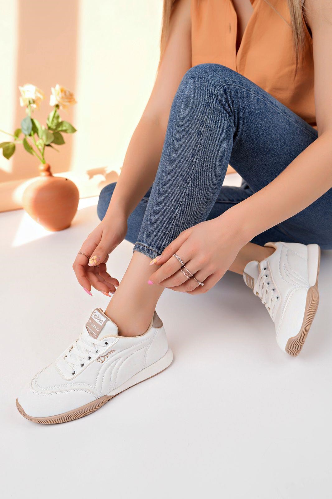 Nesil Shoes Dvm 5600 Beyaz Kahve Memory Foam Kadın Sneakers