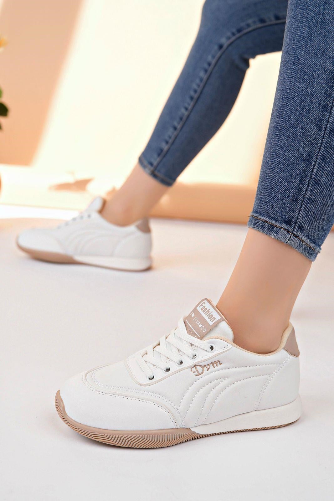 Nesil Shoes Dvm 5600 Beyaz Kahve Memory Foam Kadın Sneakers
