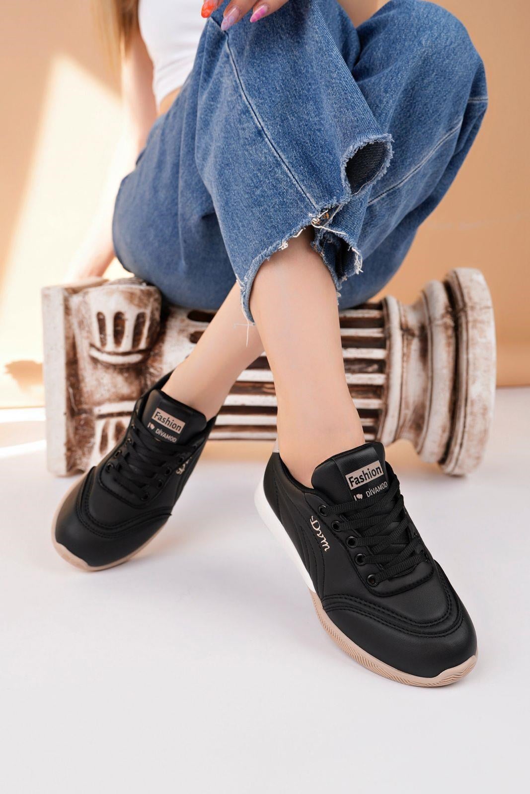 Nesil Shoes Dvm 5600 Siyah Kahve Memory Foam Kadın Sneakers
