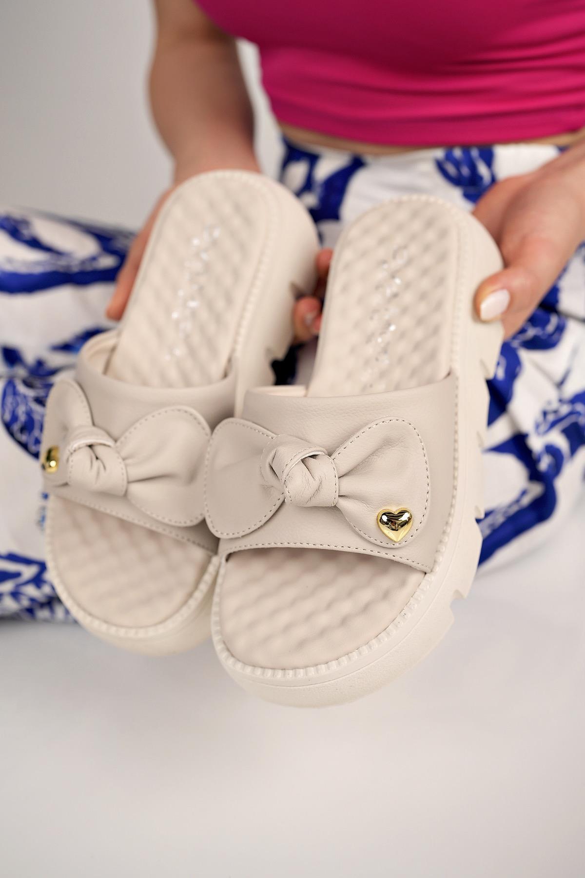 Nesil Shoes Dvm 6600 Bej Masaj Tabanlı Kadın Terlik