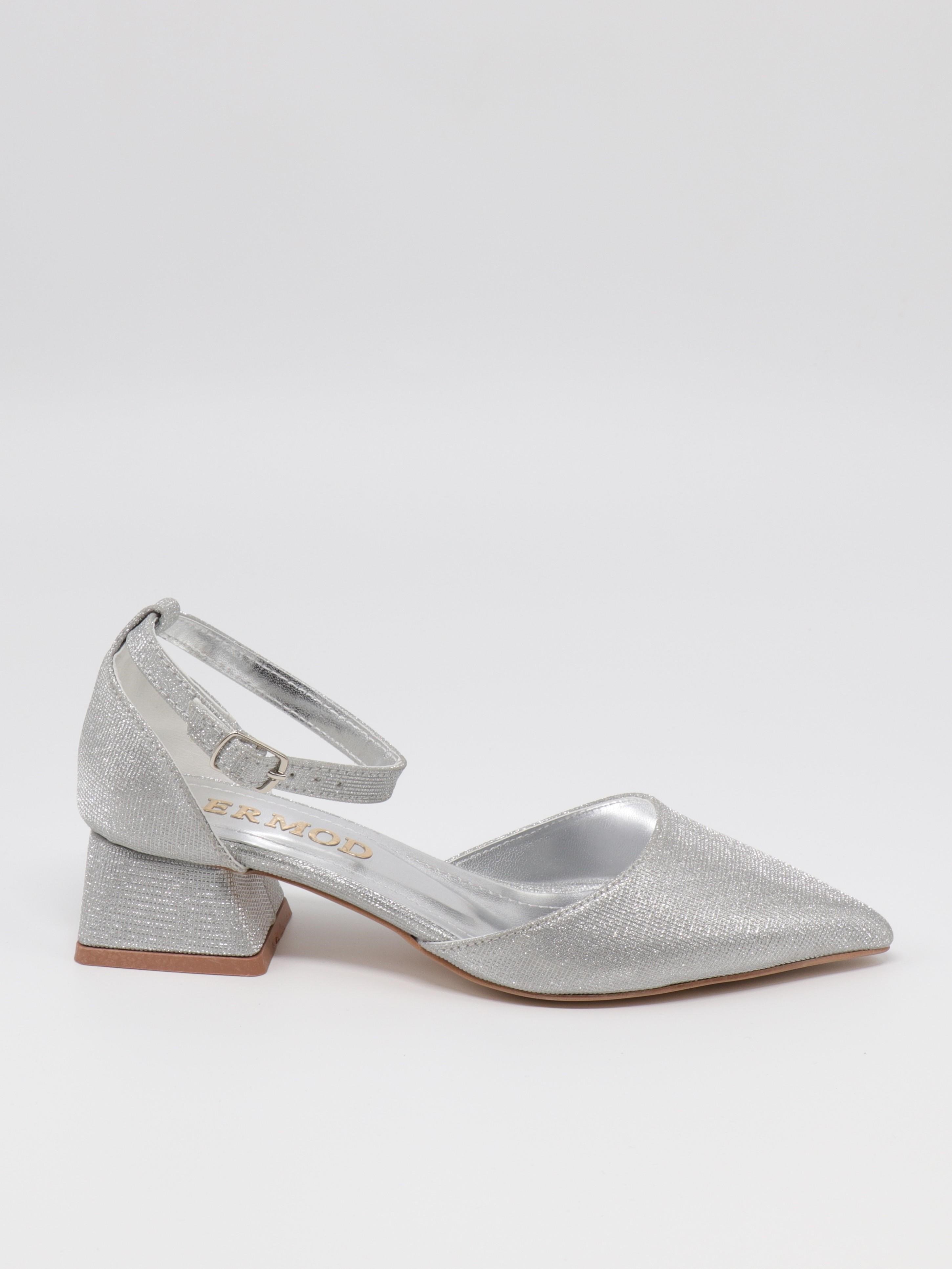 Nesil Shoes Ermod 301 Gümüş Simli Topuklu Kadın Ayakkabı