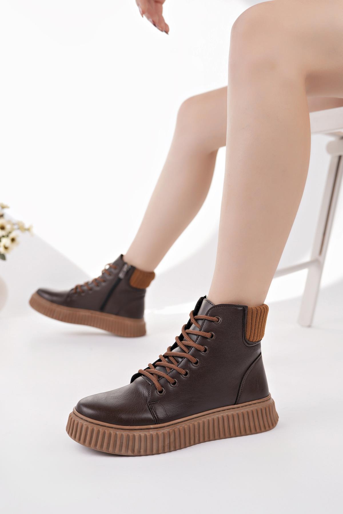 Nesil Shoes Ermod 401 Kahve Taba Kadın Postal Bot