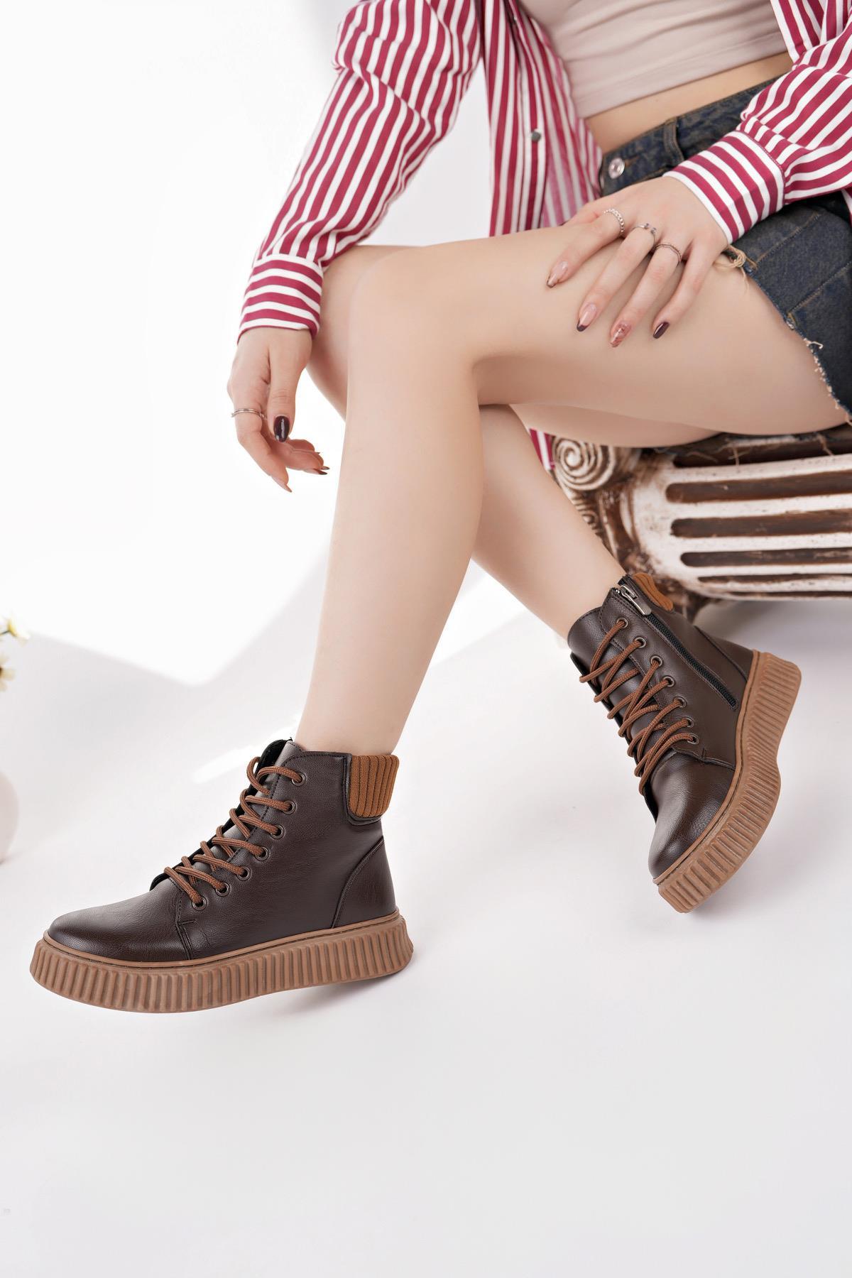 Nesil Shoes Ermod 401 Kahve Taba Kadın Postal Bot