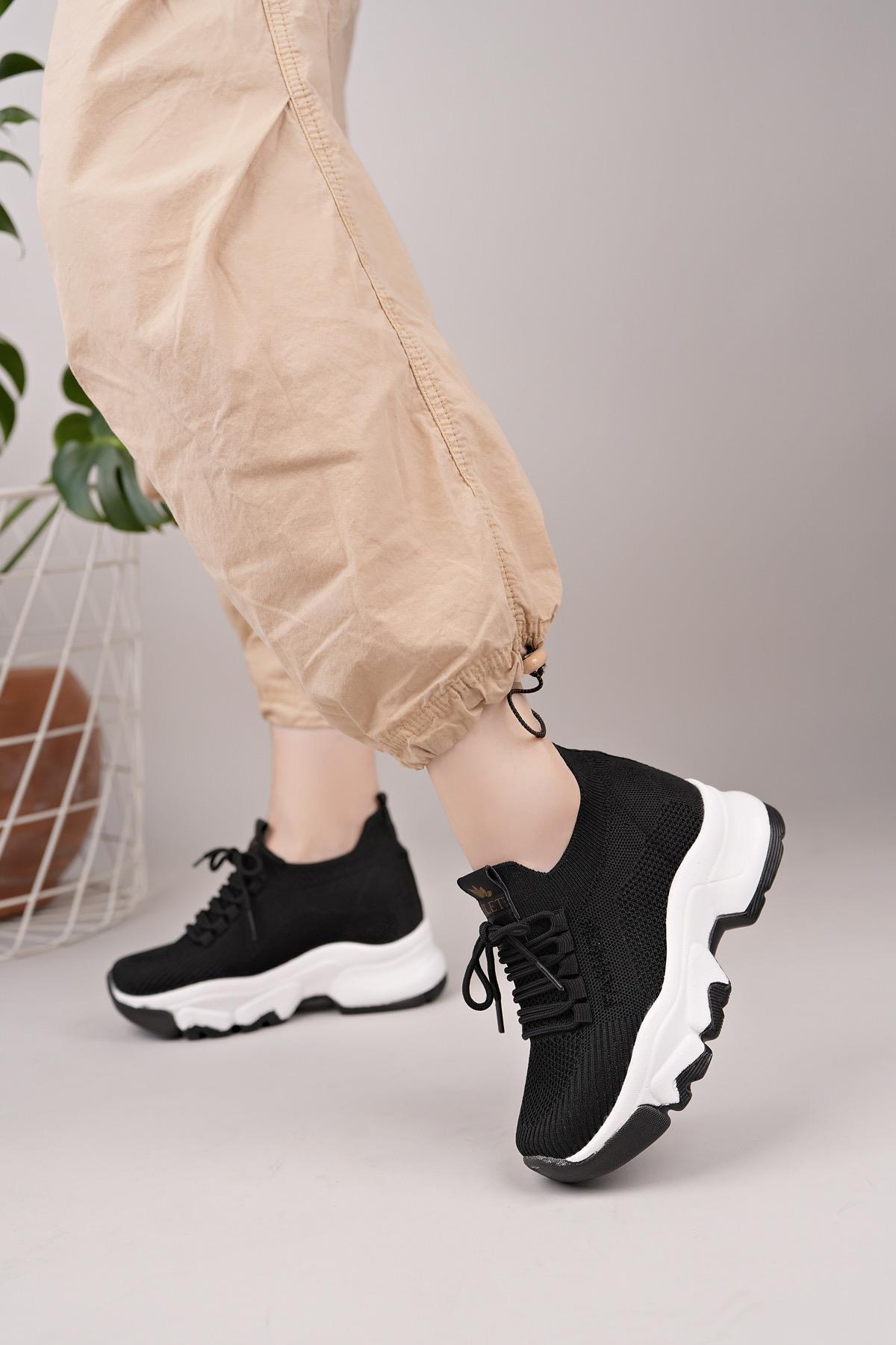 Nesil Shoes Flet 343 Siyah Triko Örgü Kadın Sneakers