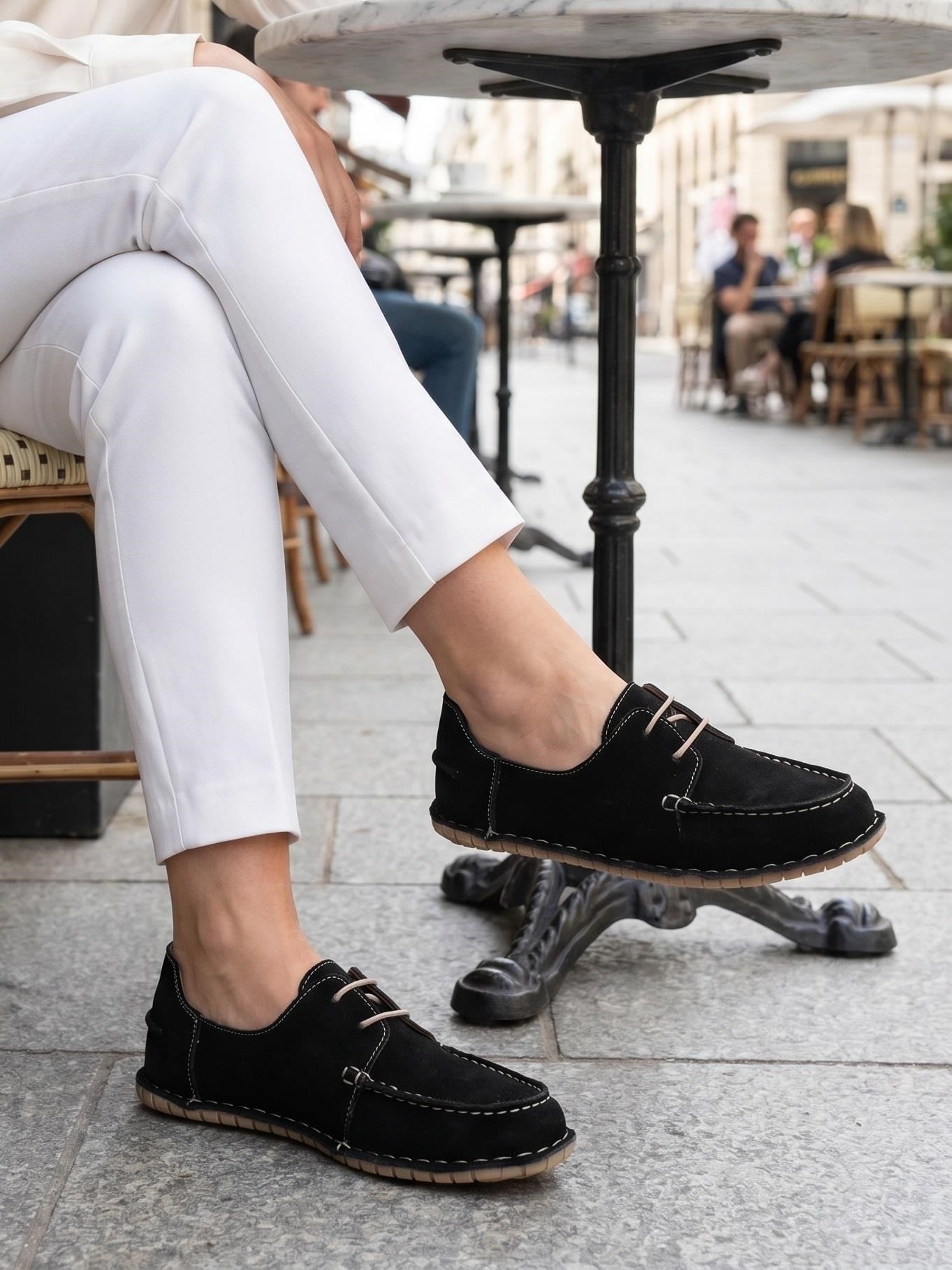 Nesil Shoes İzel 152 Siyah Süet Hakiki Deri Kadın Ayakkabı
