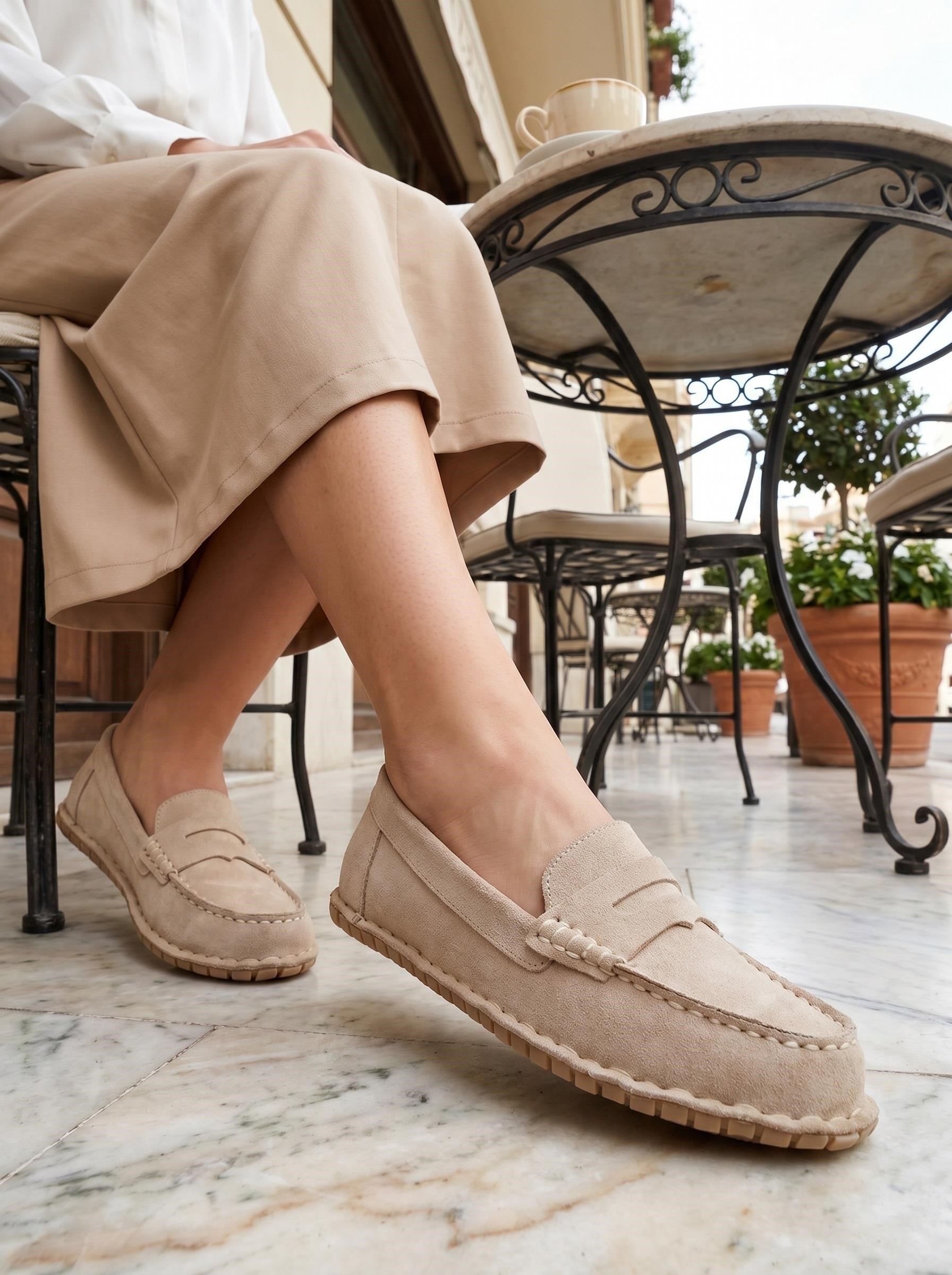 Nesil Shoes İzel 155 Bej Süet Hakiki Deri Kadın Ayakkabı