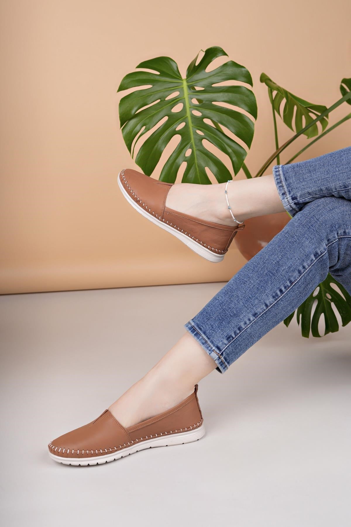 Nesil Shoes Knc 033 Taba Hakiki Soft Deri Kadın Ayakkabı