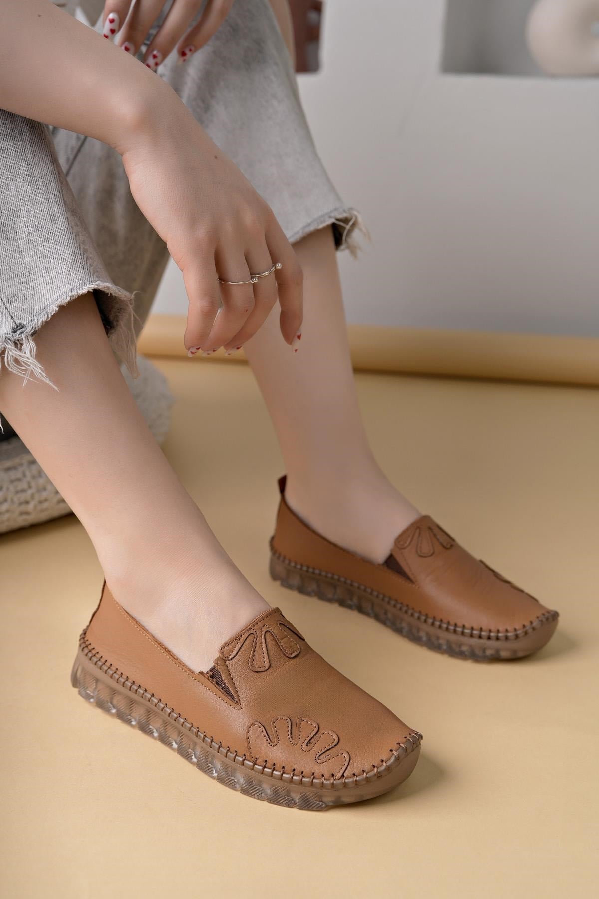 Nesil Shoes Knc 10 Taba Hakiki Deri Şeffaf Taban Kadın Ayakkabı