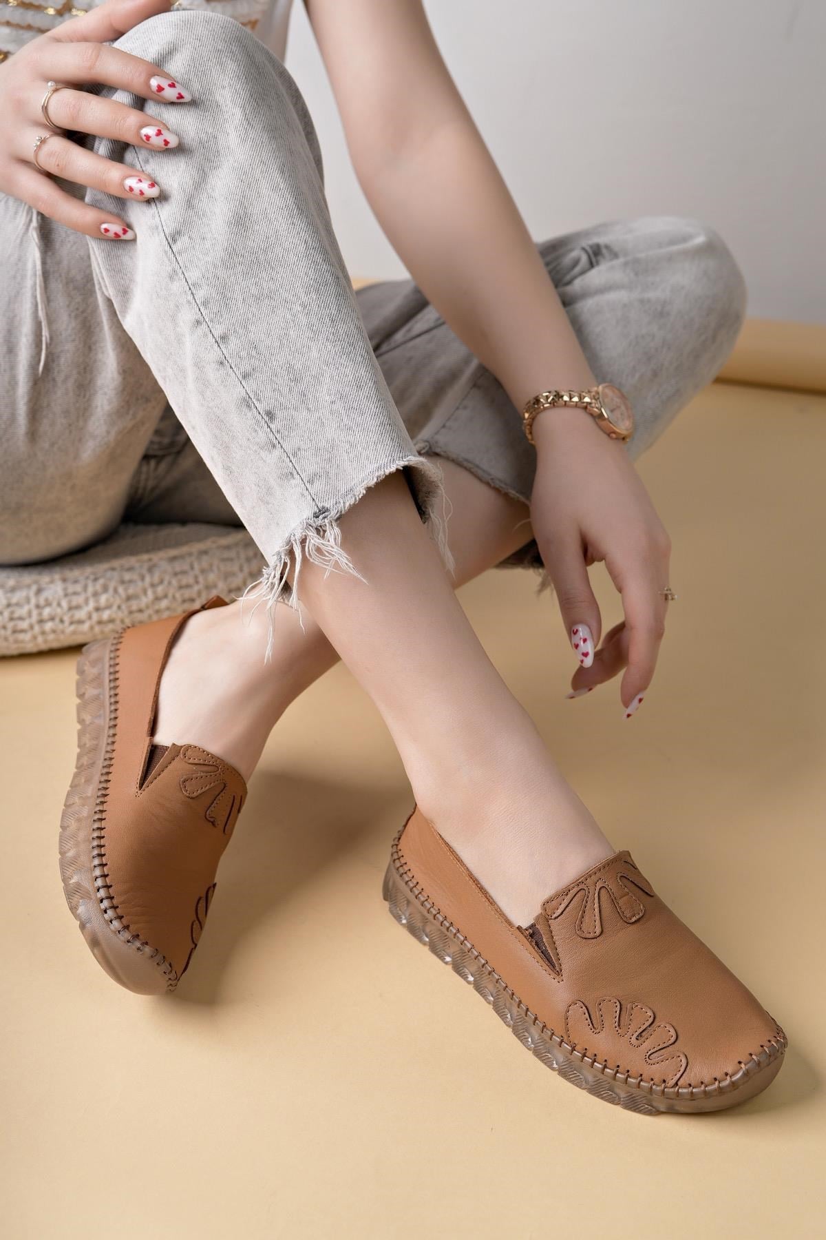 Nesil Shoes Knc 10 Taba Hakiki Deri Şeffaf Taban Kadın Ayakkabı
