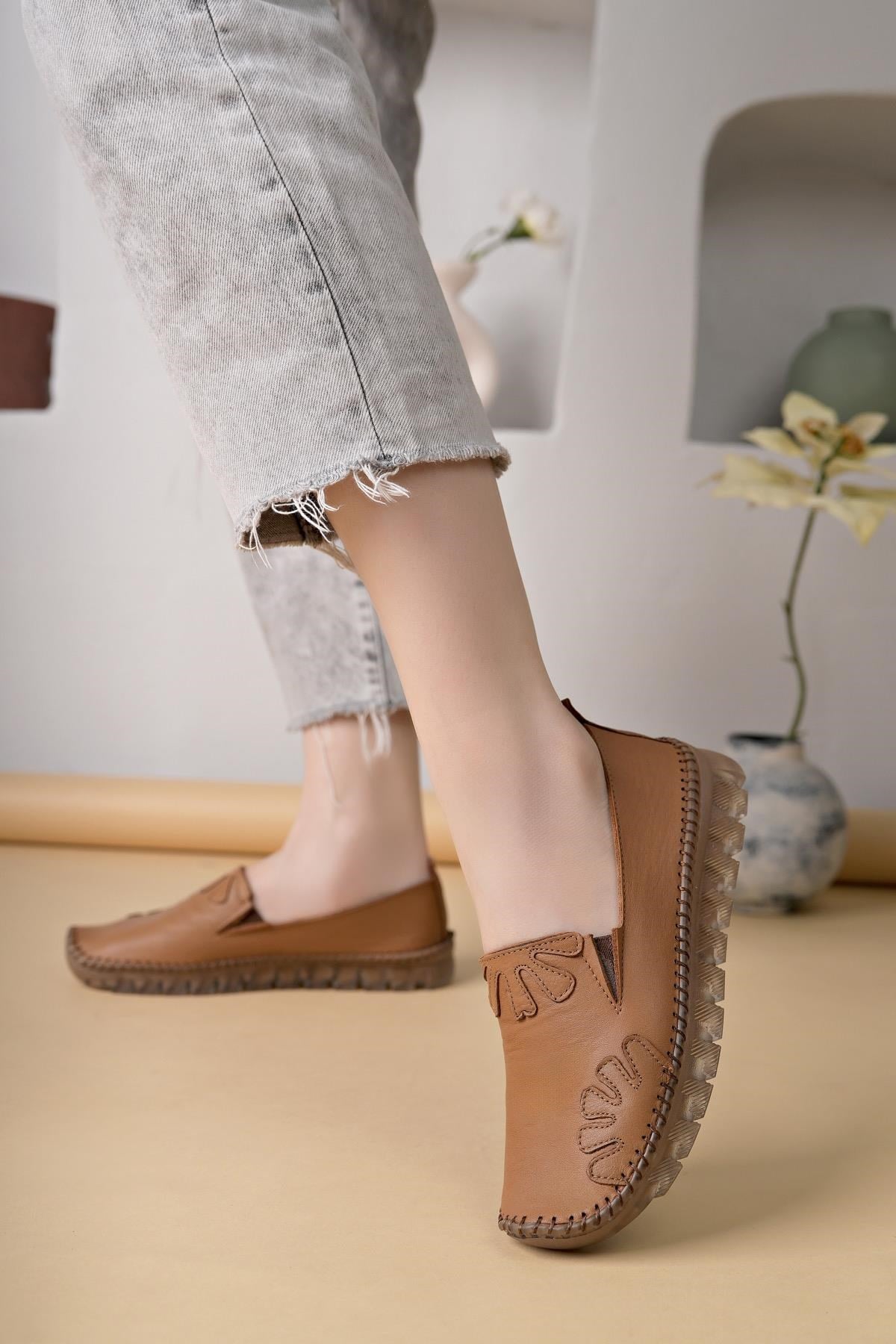 Nesil Shoes Knc 10 Taba Hakiki Deri Şeffaf Taban Kadın Ayakkabı