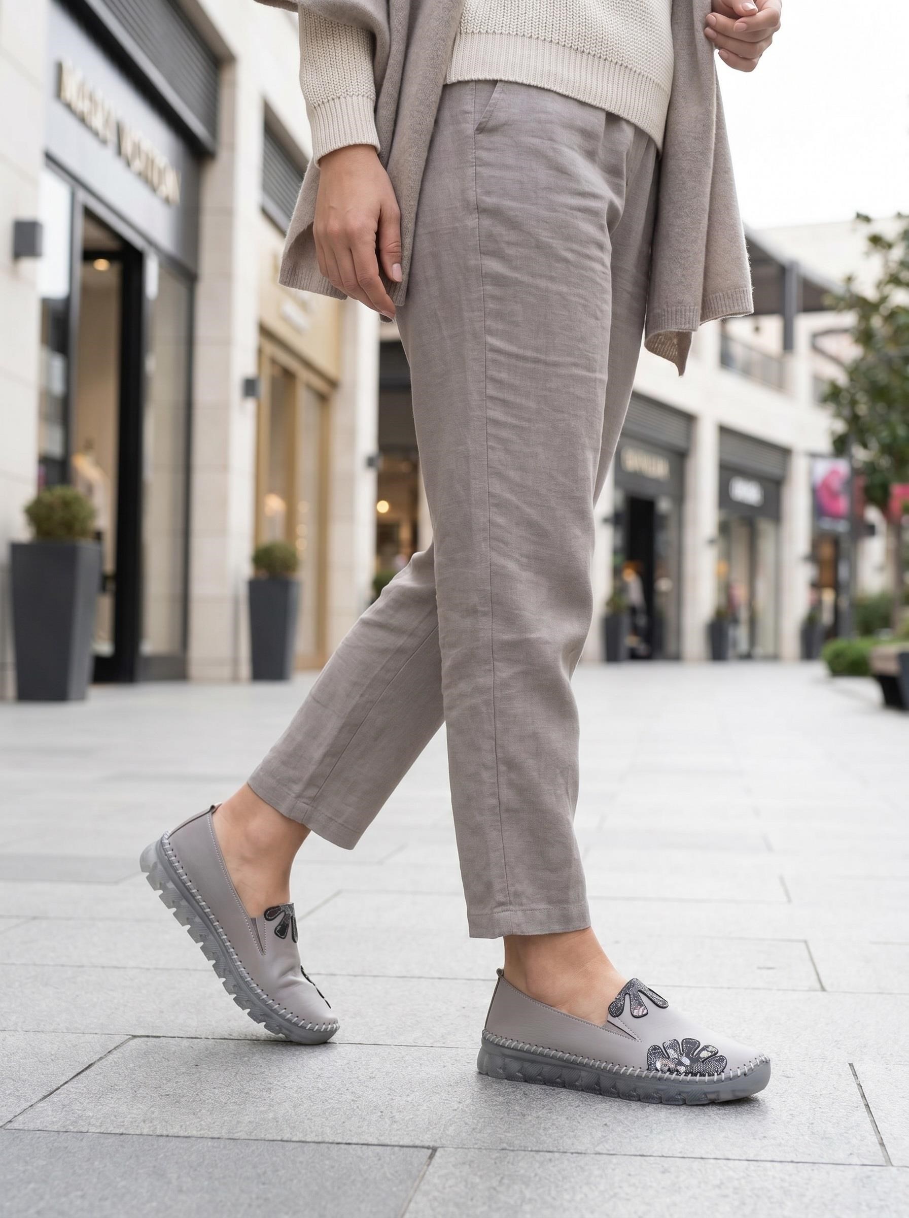 Nesil Shoes Knc 23 Gri Hakiki Soft Deri Kadın Ayakkabı