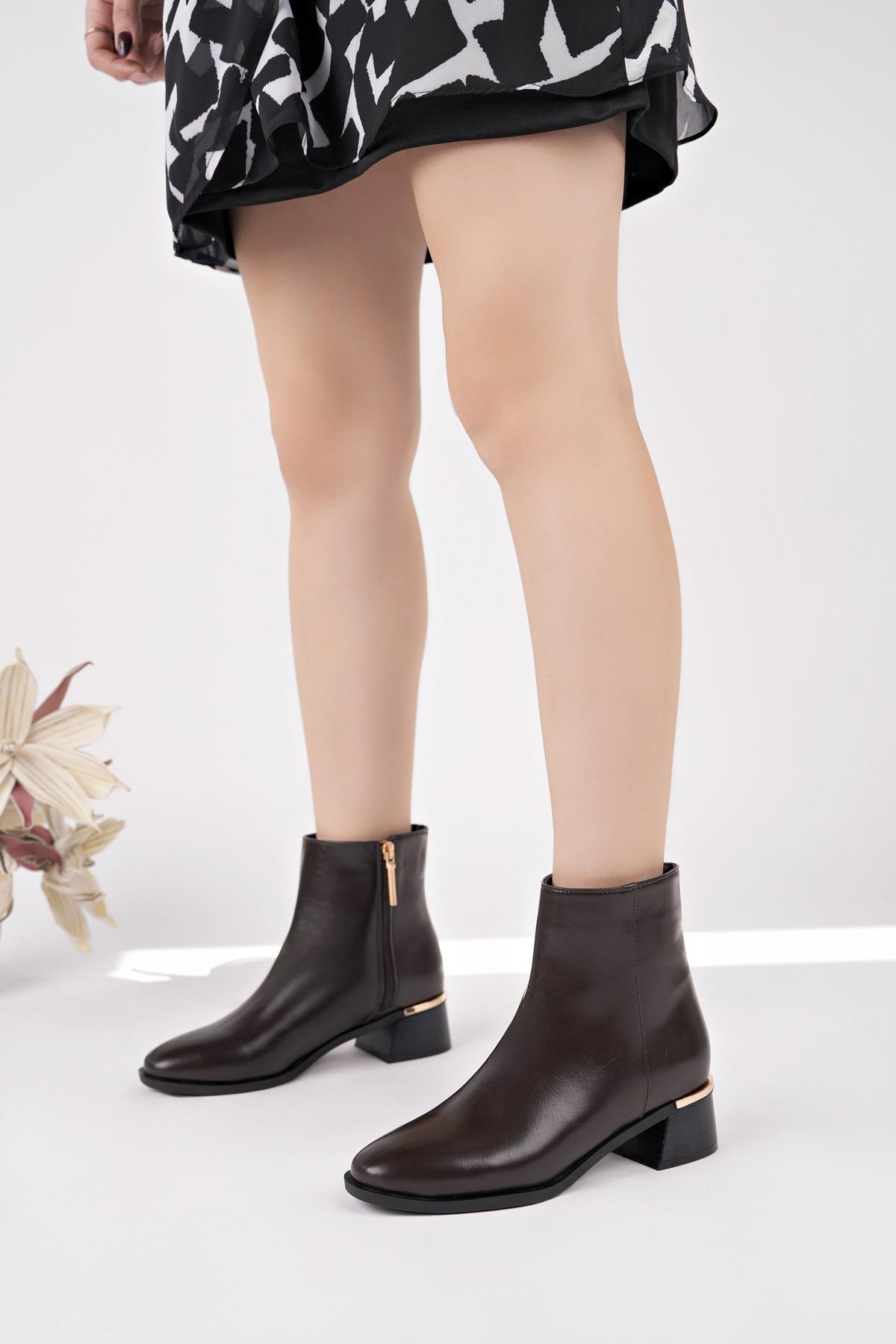 Nesil Shoes Mddm 9711 Kahve Topuklu Kadın Bot