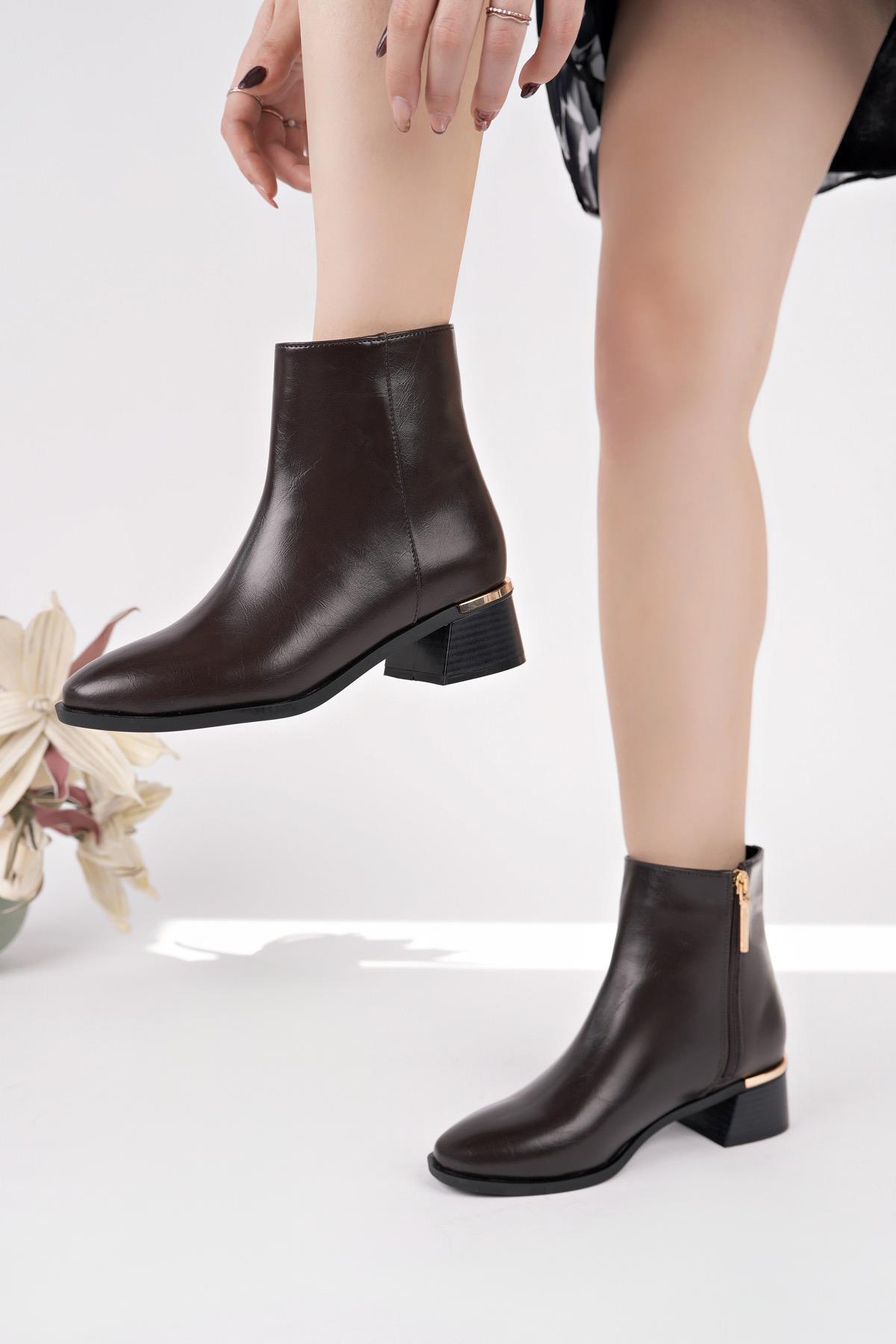 Nesil Shoes Mddm 9711 Kahve Topuklu Kadın Bot