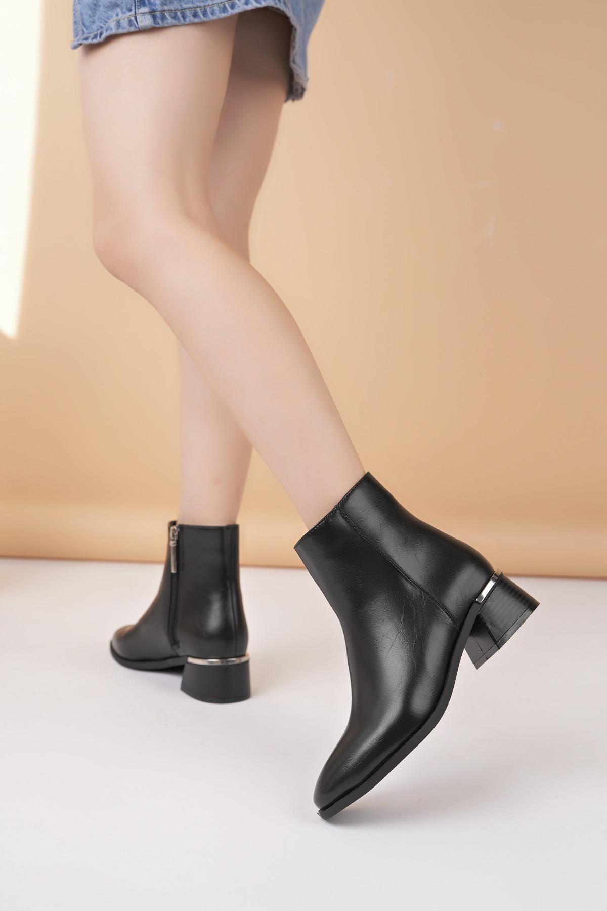 Nesil Shoes Mddm 9711 Siyah Topuklu Kadın Bot