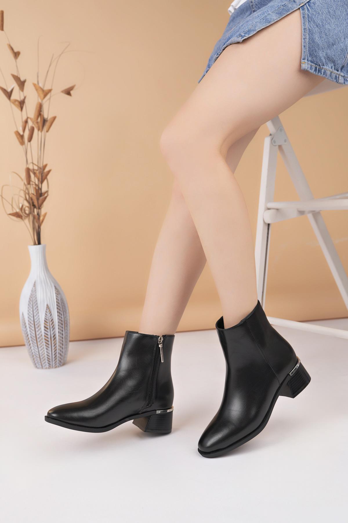 Nesil Shoes Mddm 9711 Siyah Topuklu Kadın Bot