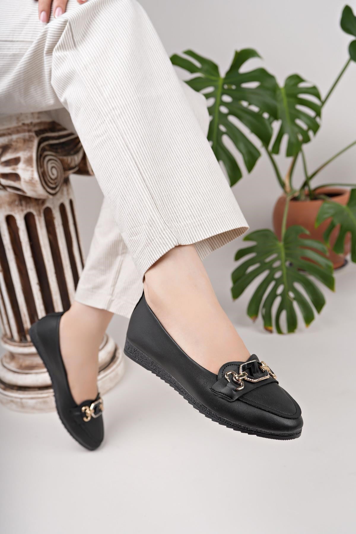 Nesil Shoes Mhd 60 Siyah Taşlı Günlük Kadın Babet