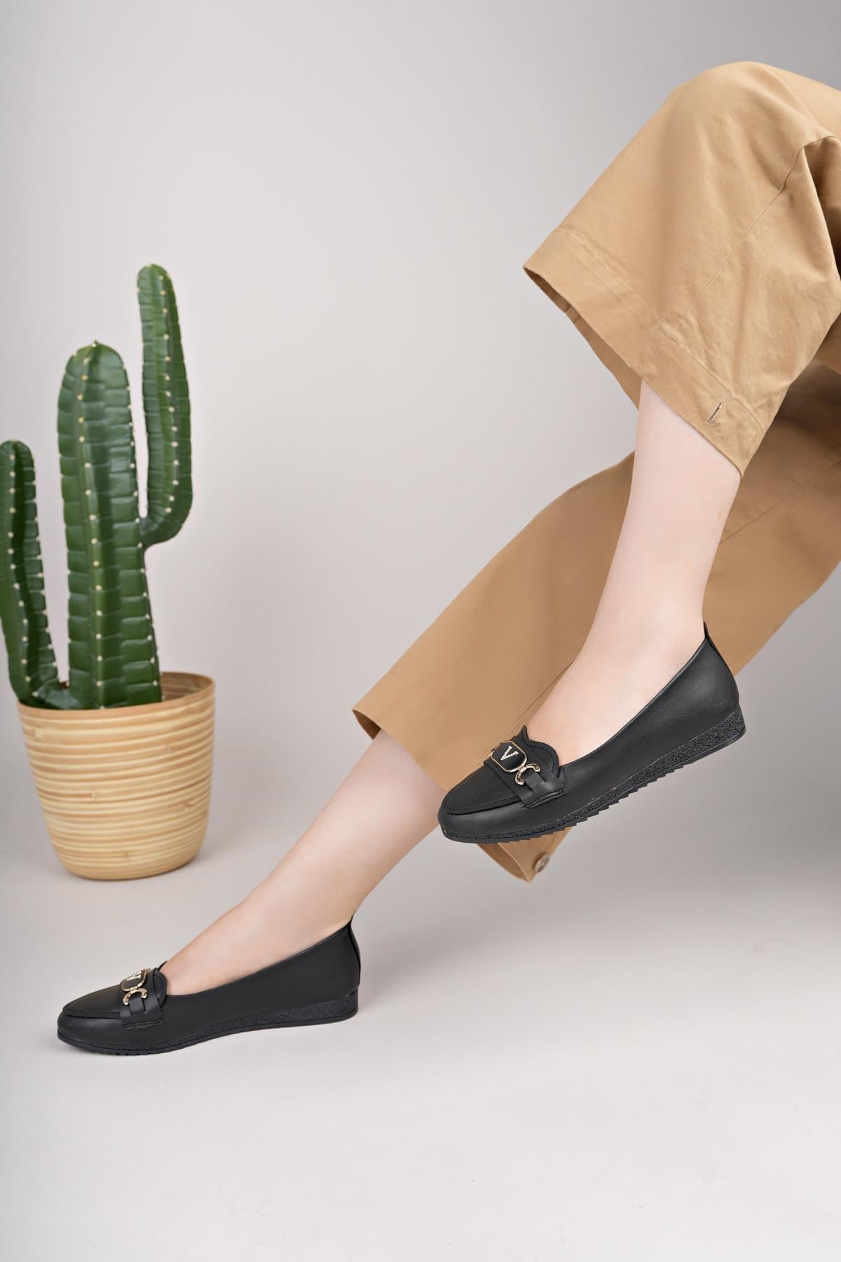 Nesil Shoes Mhd 64 Siyah Taşlı Günlük Kadın Babet
