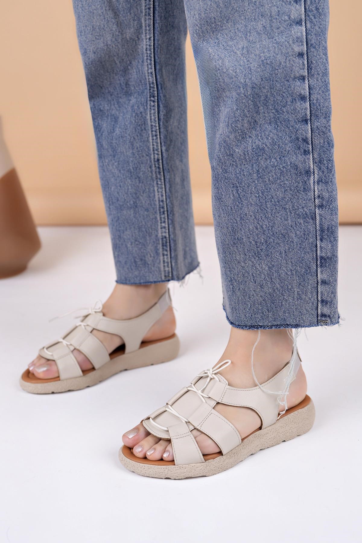 Nesil Shoes Mv 072 Krem Anatomik Kadın Sandalet