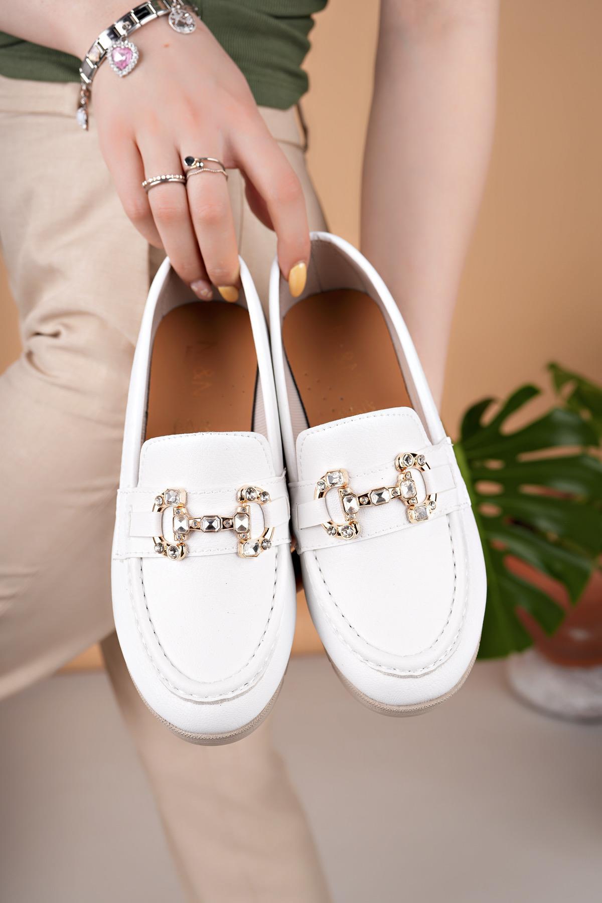 Nesil Shoes Neyna 1047 Beyaz Dolgu Topuk Kadın Ayakkabı