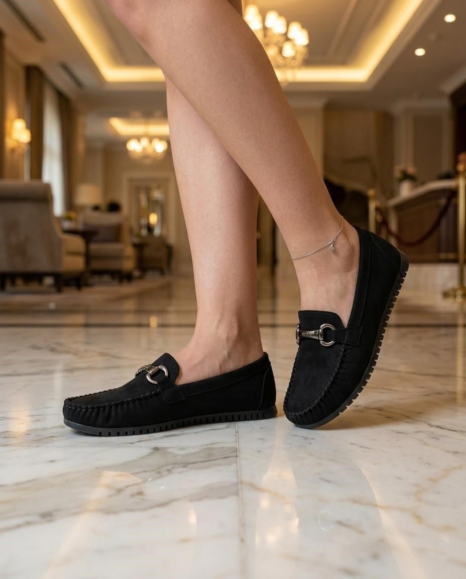 Nesil Shoes Neyna 8062 Siyah Süet Günlük Kadın Ayakkabı