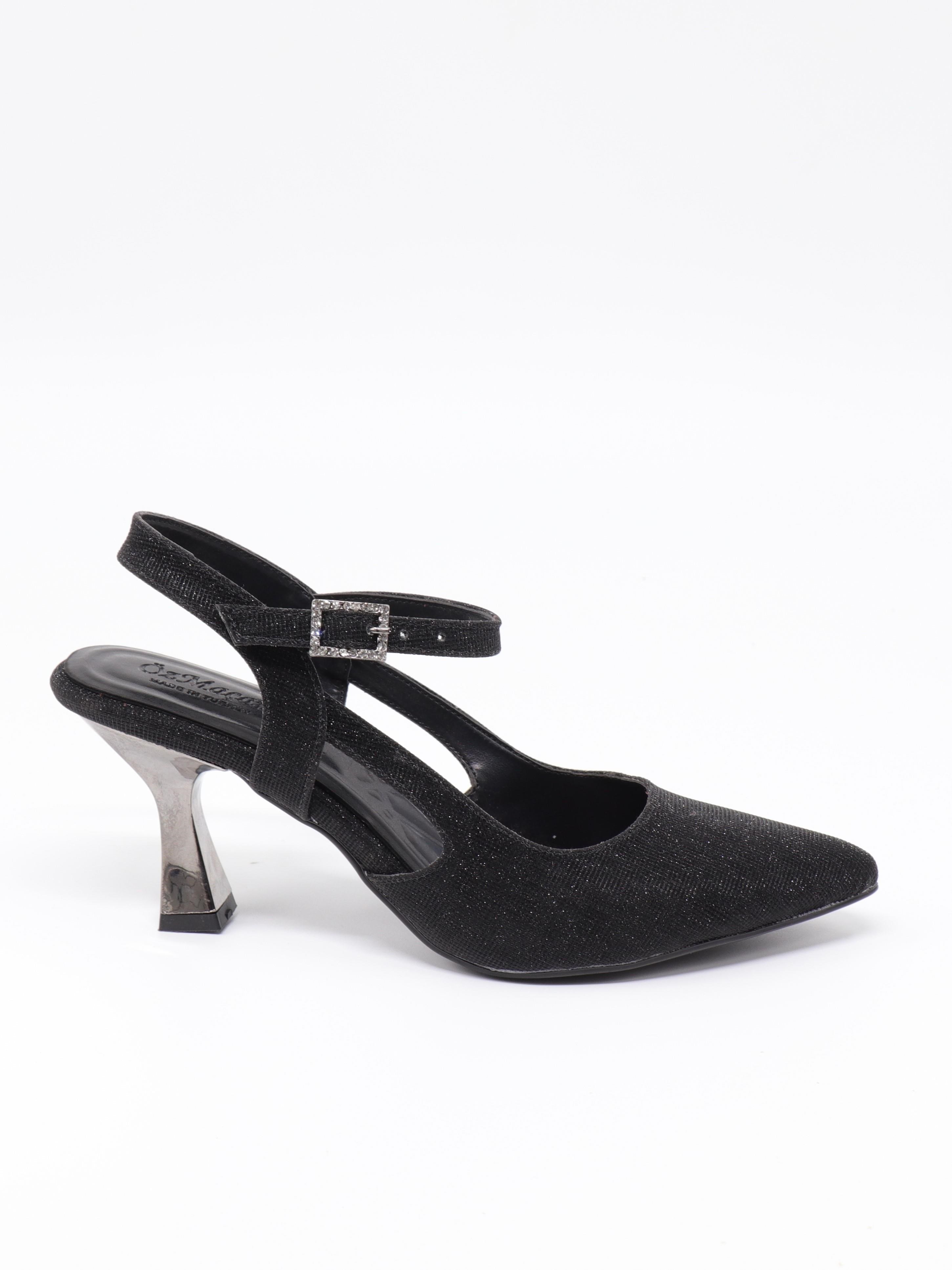 Nesil Shoes Özma 362 Siyah Simli Topuklu Kadın Ayakkabı