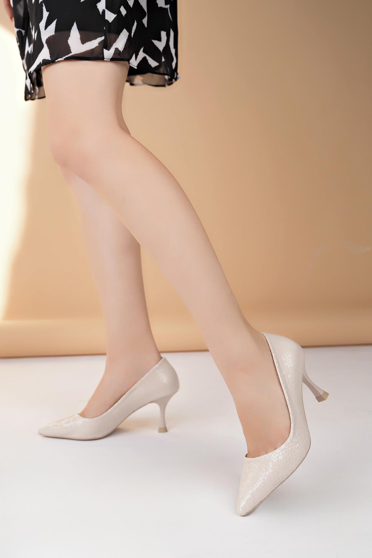 Nesil Shoes Özma 6175 Bej Topuklu Kadın Stiletto