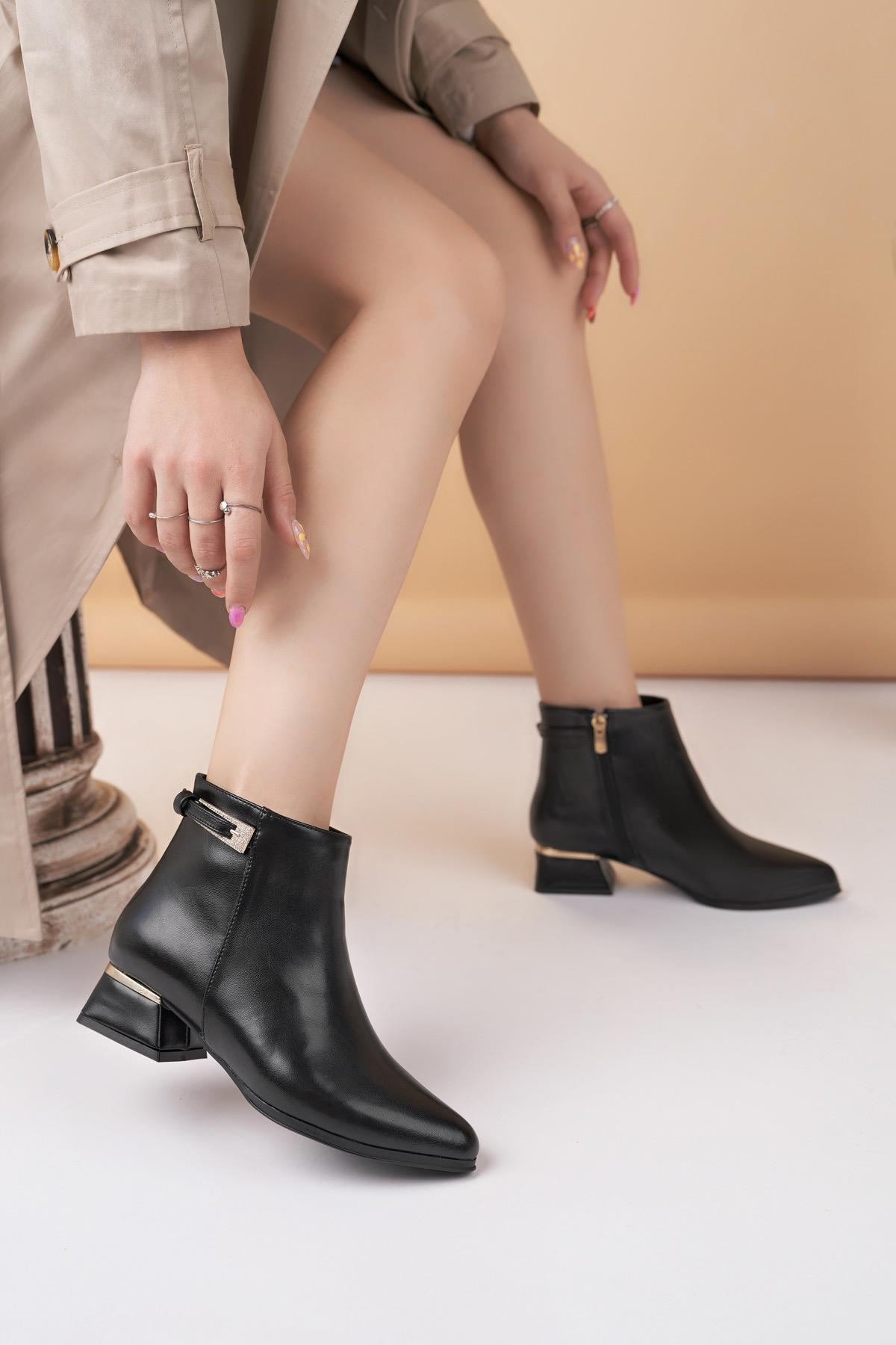 Nesil Shoes Özma 701 Siyah Topuklu Kışlık Kadın Bot