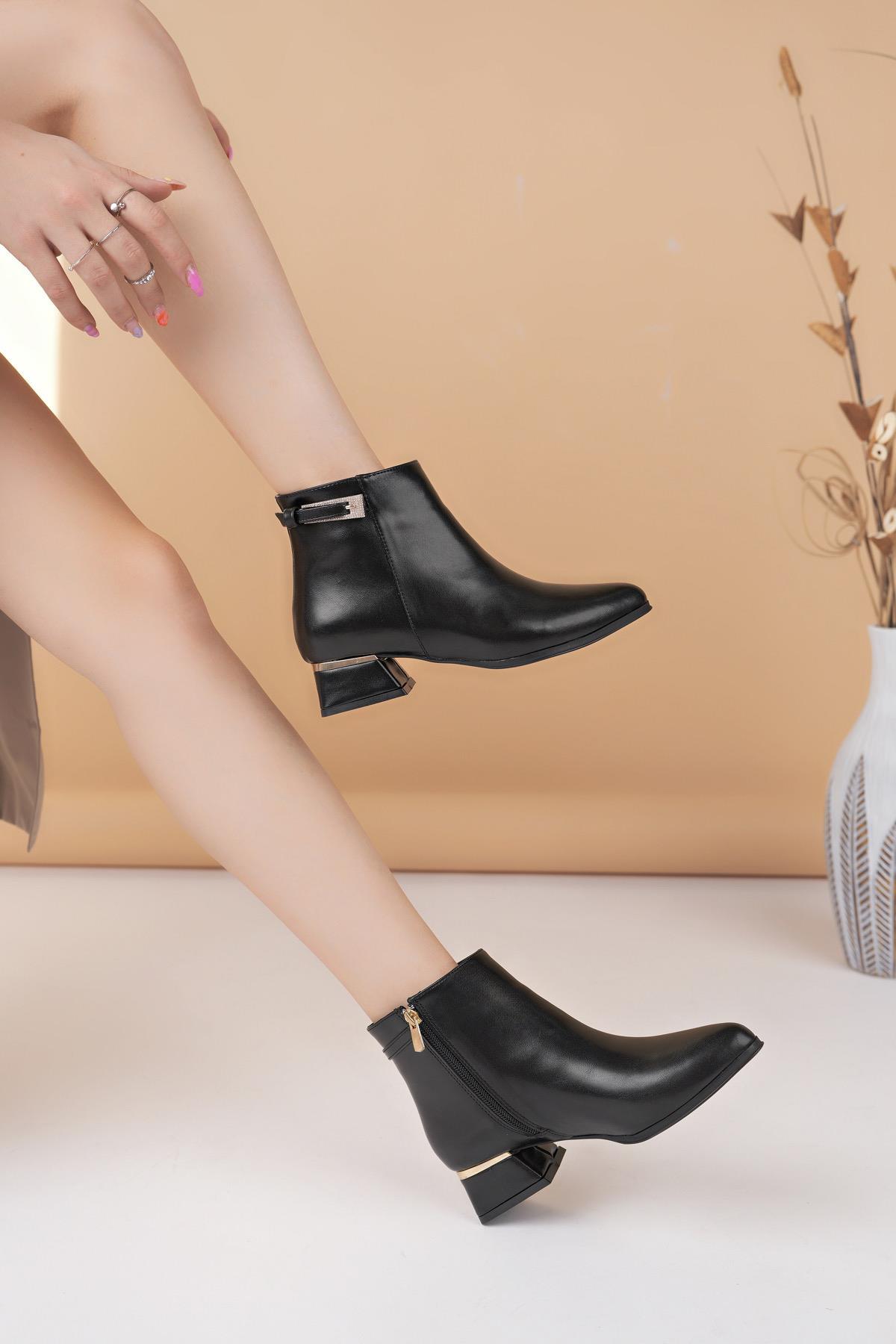 Nesil Shoes Özma 701 Siyah Topuklu Kışlık Kadın Bot