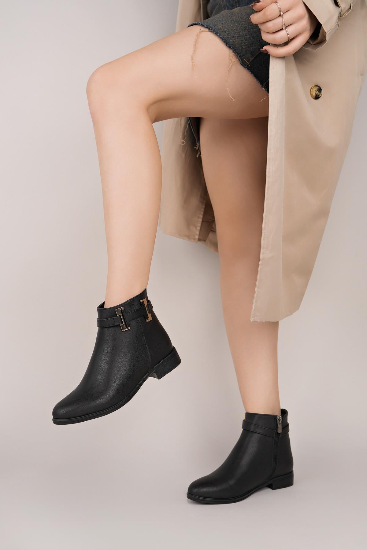 Nesil Shoes Sdf 082 Siyah Fermuarlı Günlük Kadın Bot