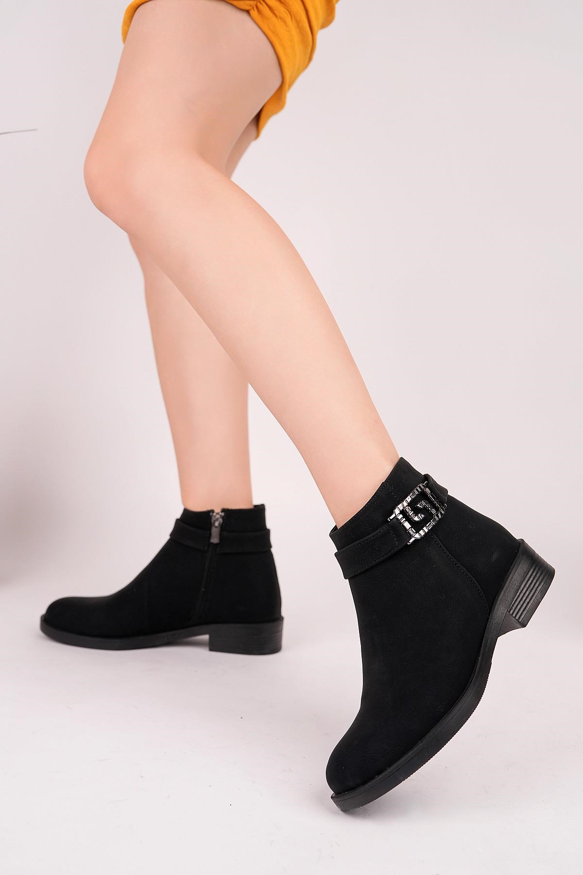 Nesil Shoes Sdf 161 Siyah Zümrüt Fermuarlı Günlük Kadın Bot