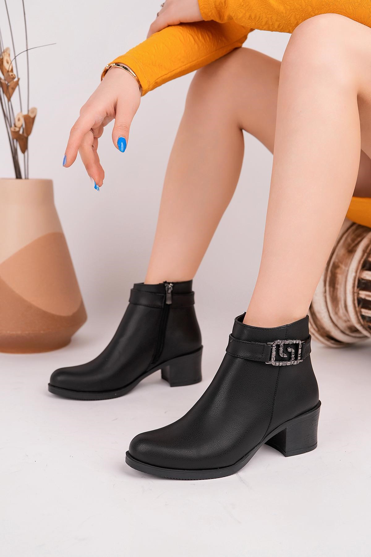 Nesil Shoes Sdf 307 Siyah Fermuarlı Günlük Kadın Bot