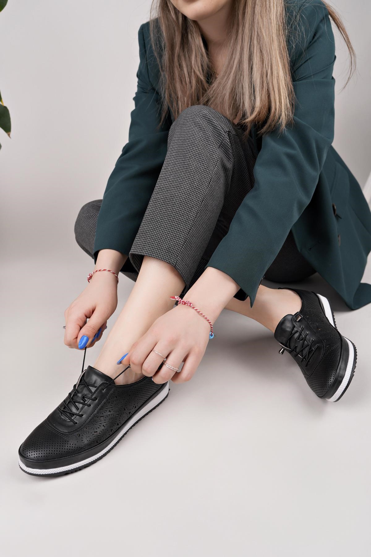 Nesil Shoes Sdf 701-3 Siyah İçi Deri Günlük Kadın Ayakkabı