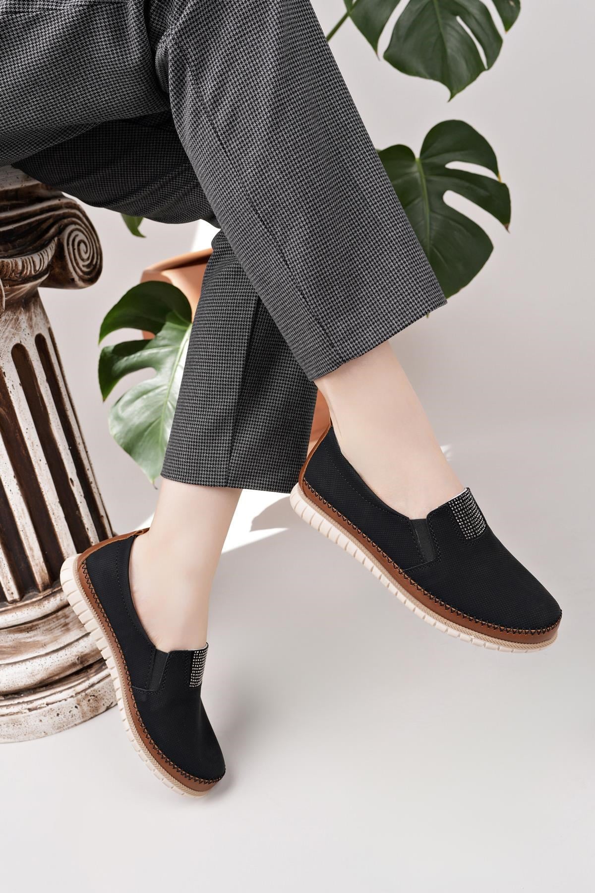 Nesil Shoes Selena 346 Siyah Taba Günlük kadın Ayakkabı