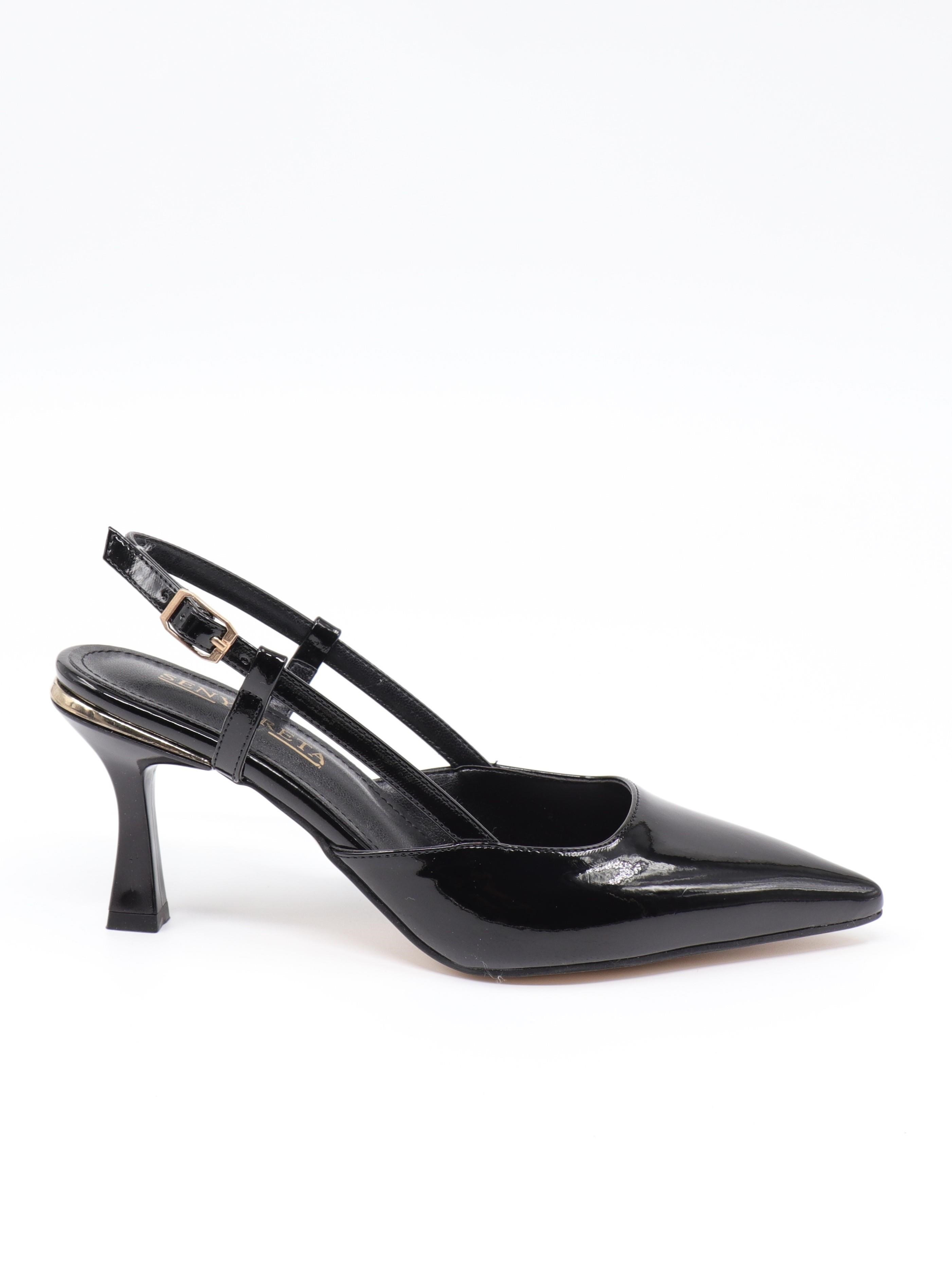 Nesil Shoes Senyo 024 Siyah Rugan Topuklu Kadın Sandalet