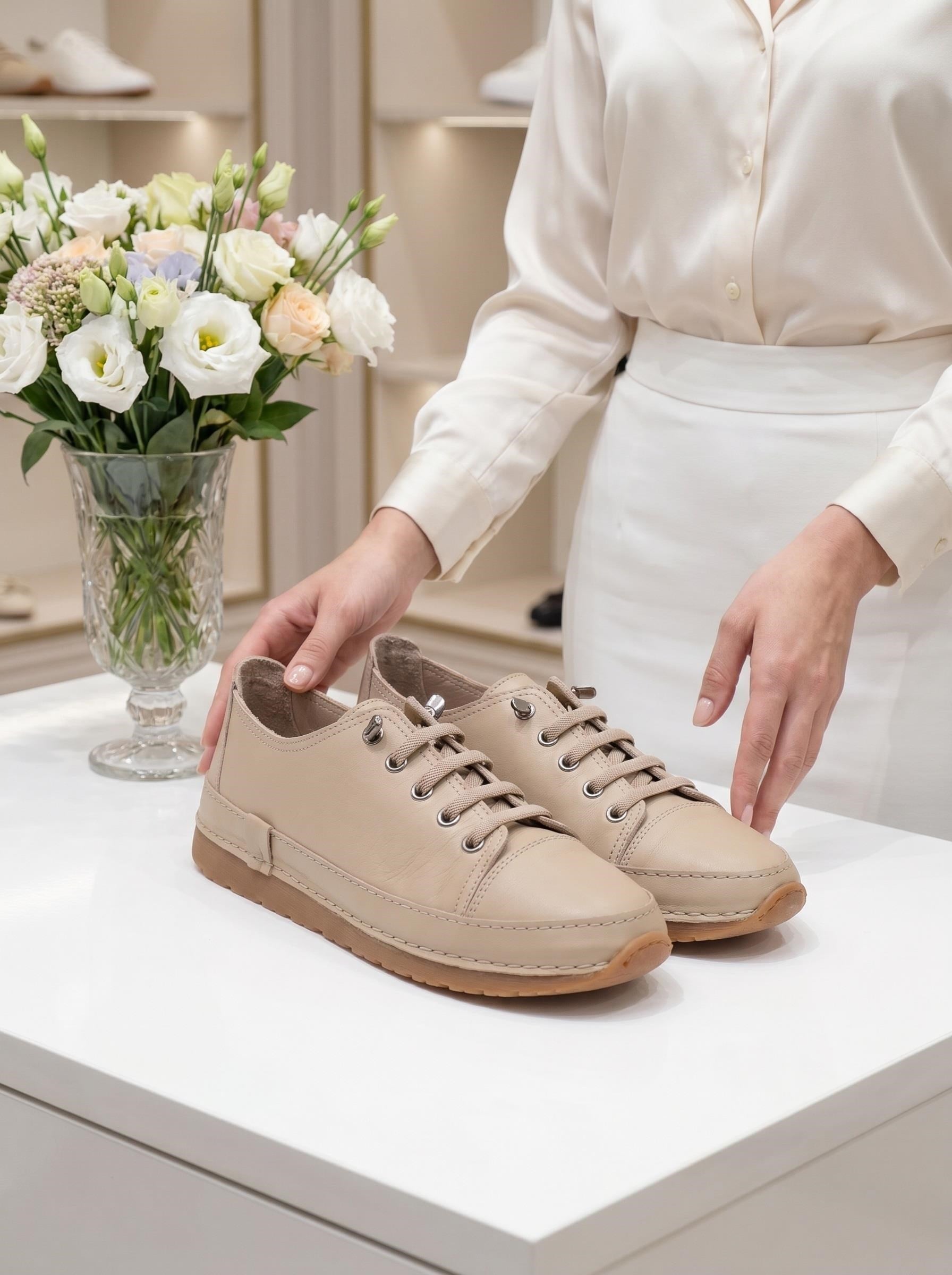 Nesil Shoes Spil Rc1 Bej Hakiki Deri Kadın Ayakkabı