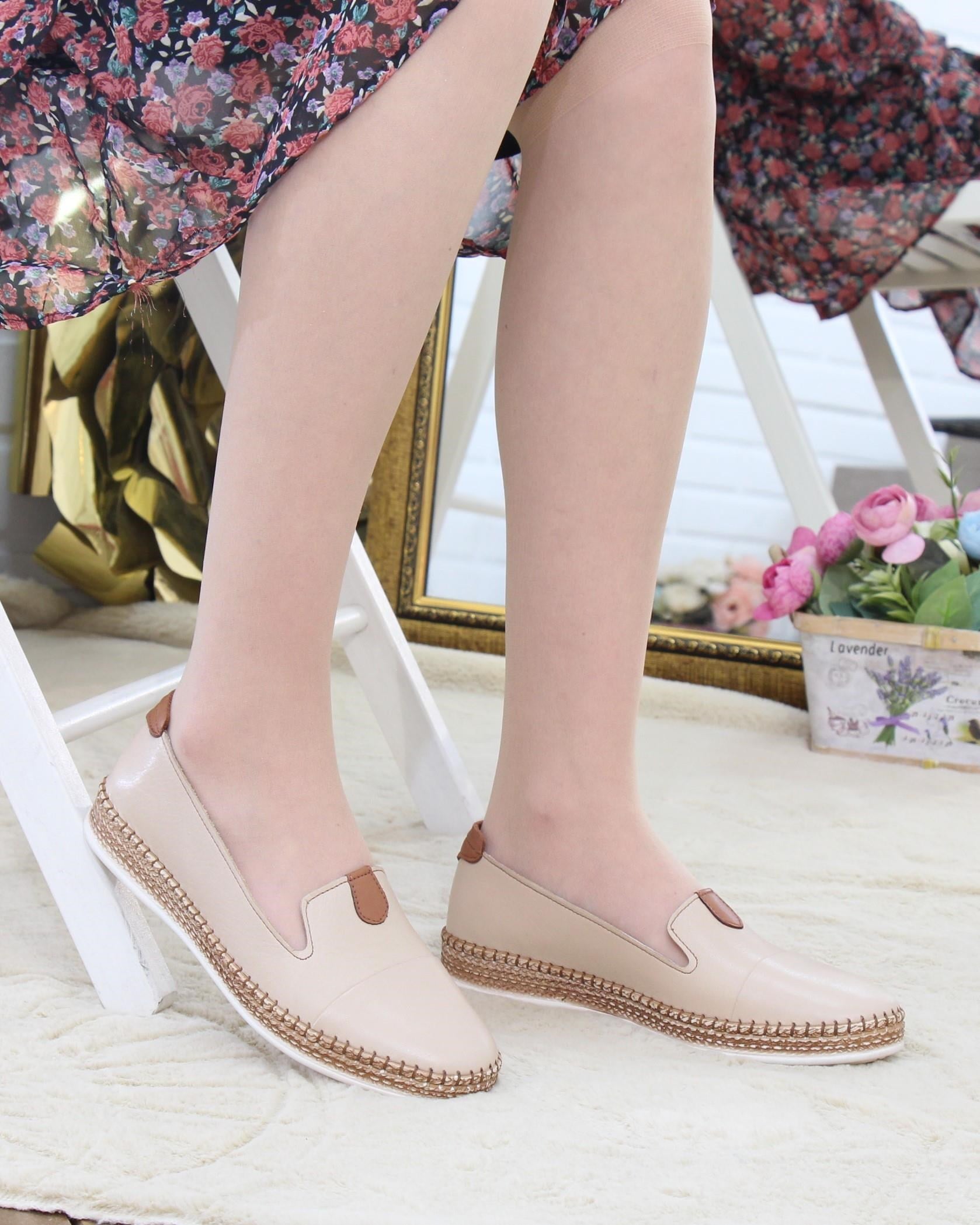 Nesil Shoes Syg P01 Bej Hakiki Deri Kadın Ayakkabı