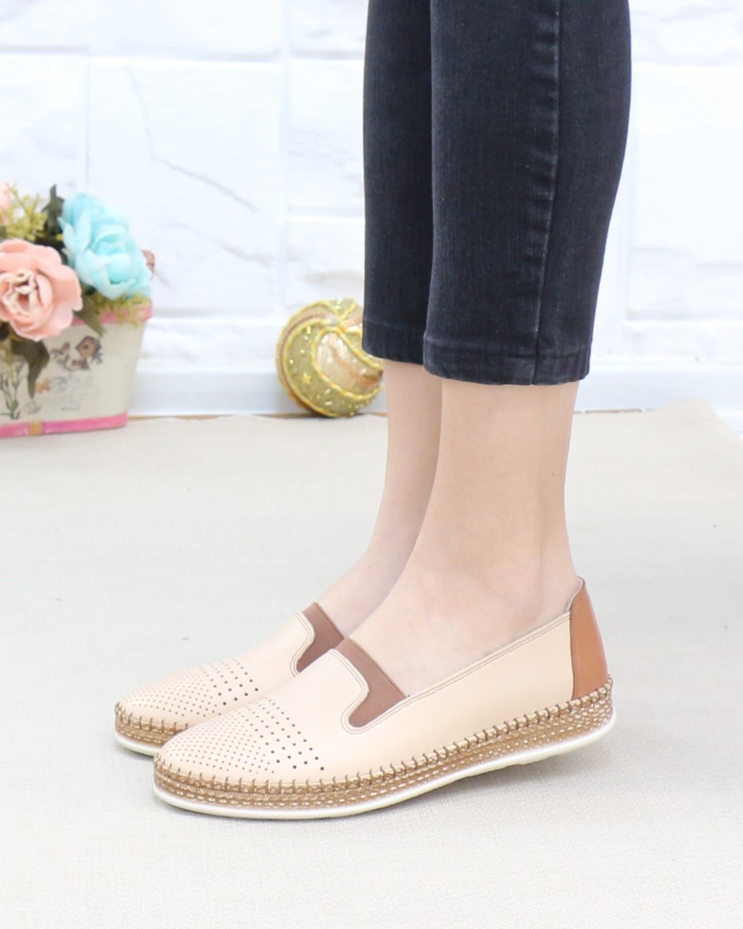 Nesil Shoes Syg P37 Bej Hakiki Deri Yumuşak Kadın Ayakkabı