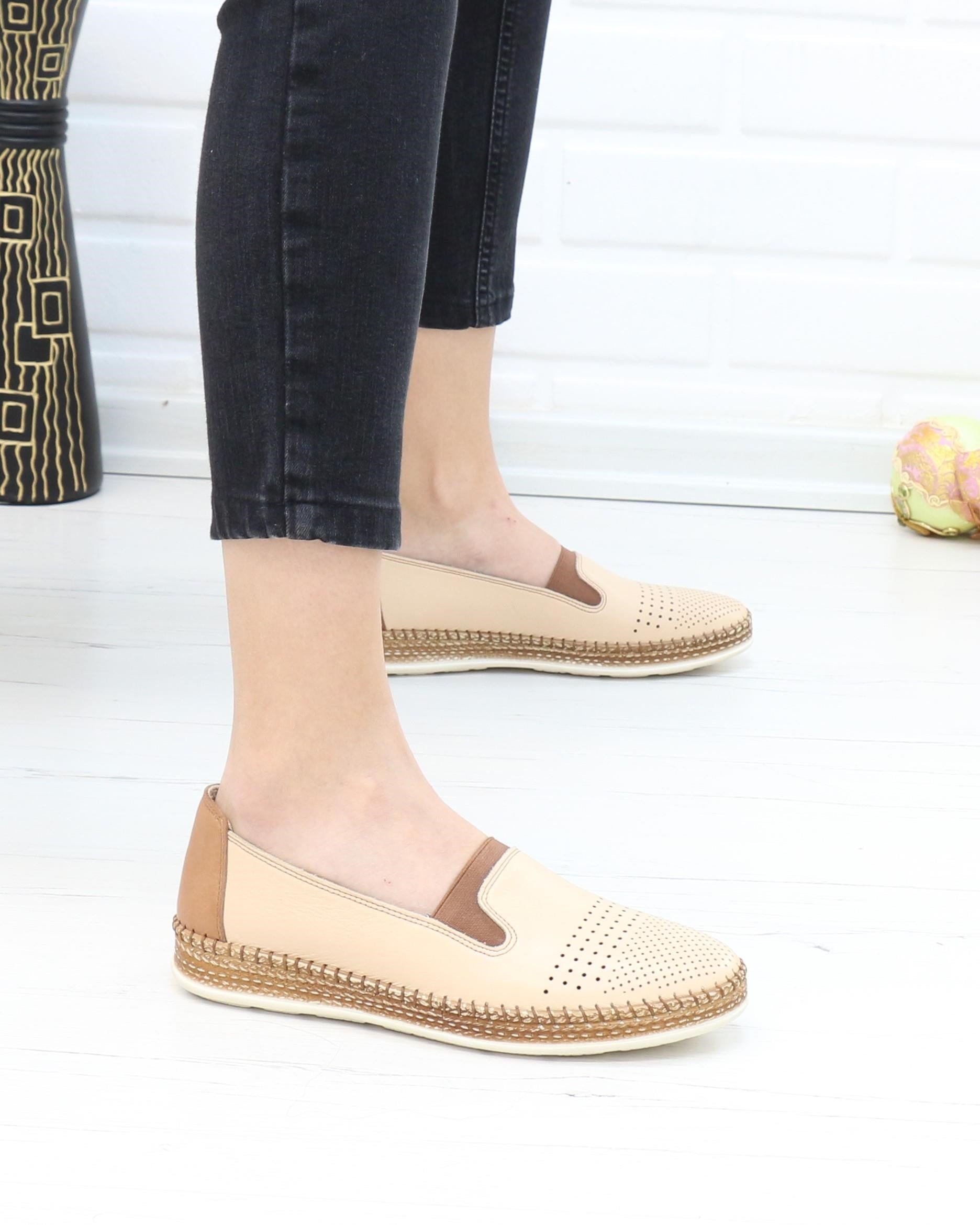 Nesil Shoes Syg P37 Bej Hakiki Deri Yumuşak Kadın Ayakkabı