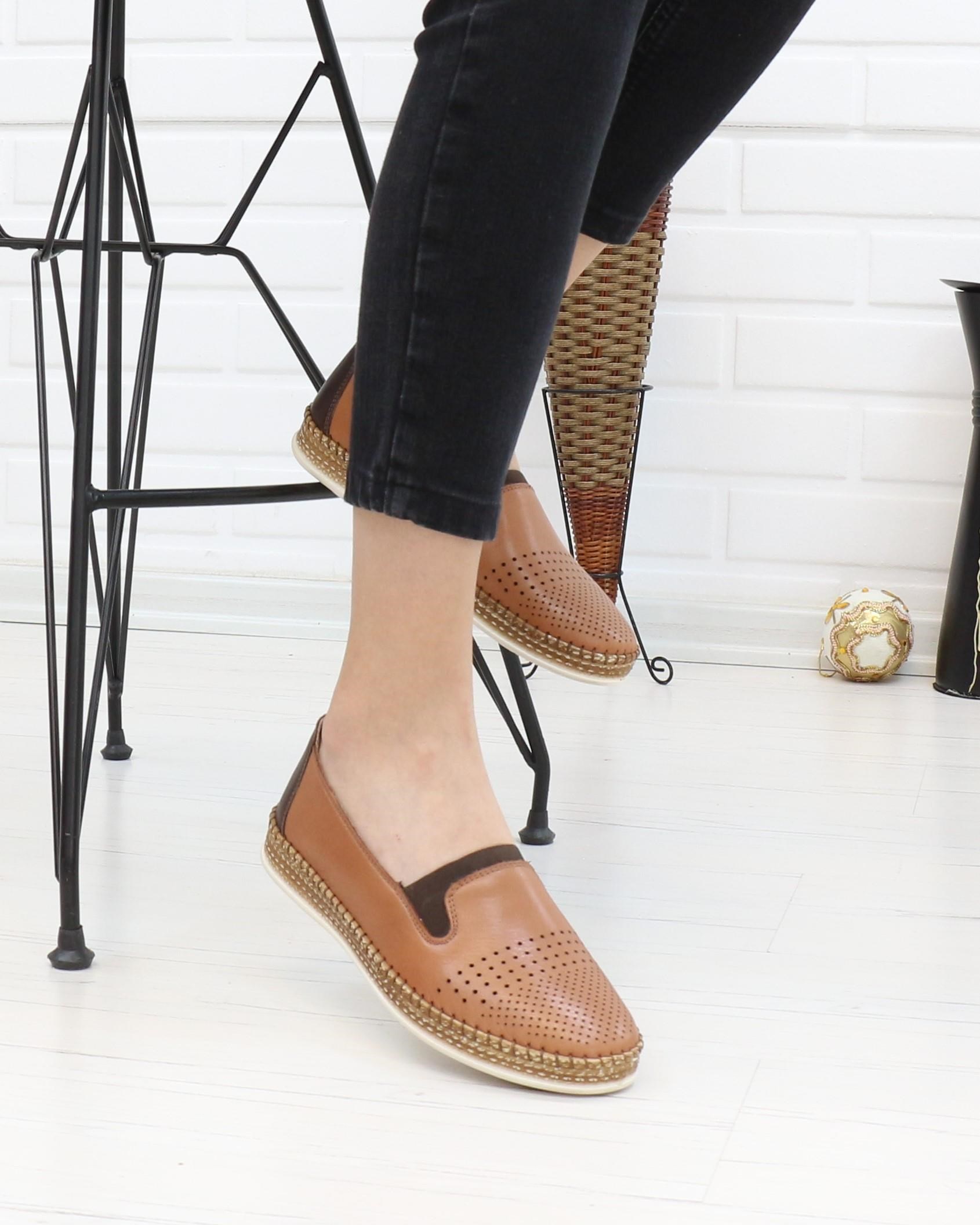 Nesil Shoes Syg P37 Taba Hakiki Deri Yumuşak Kadın Ayakkabı