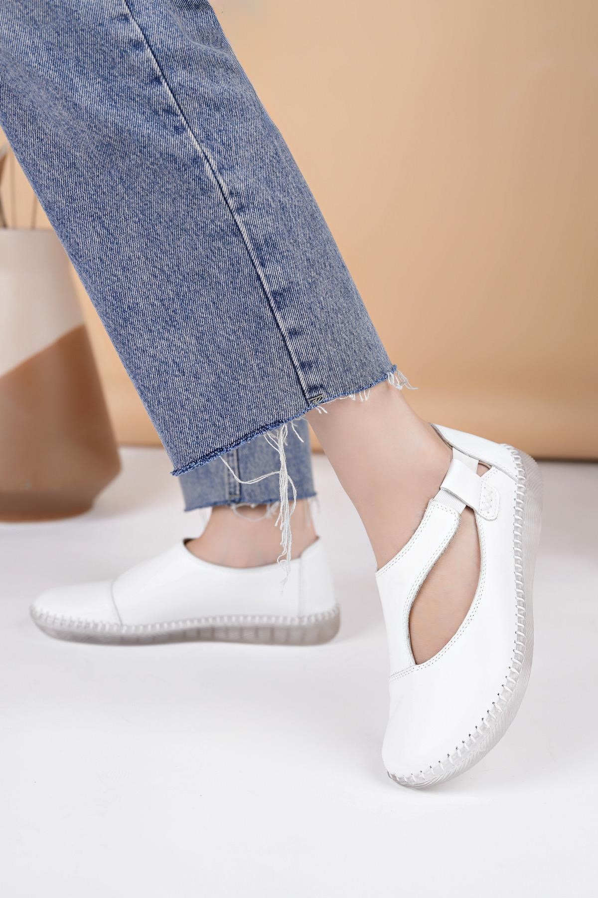 Nesil Shoes Syg P72 Beyaz Hakiki Deri Şeffaf Taban Kadın Ayakkabı