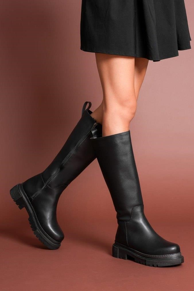 Nesil Shoes Toz 1978 Siyah Fermuarlı Günlük Kadın Çizme